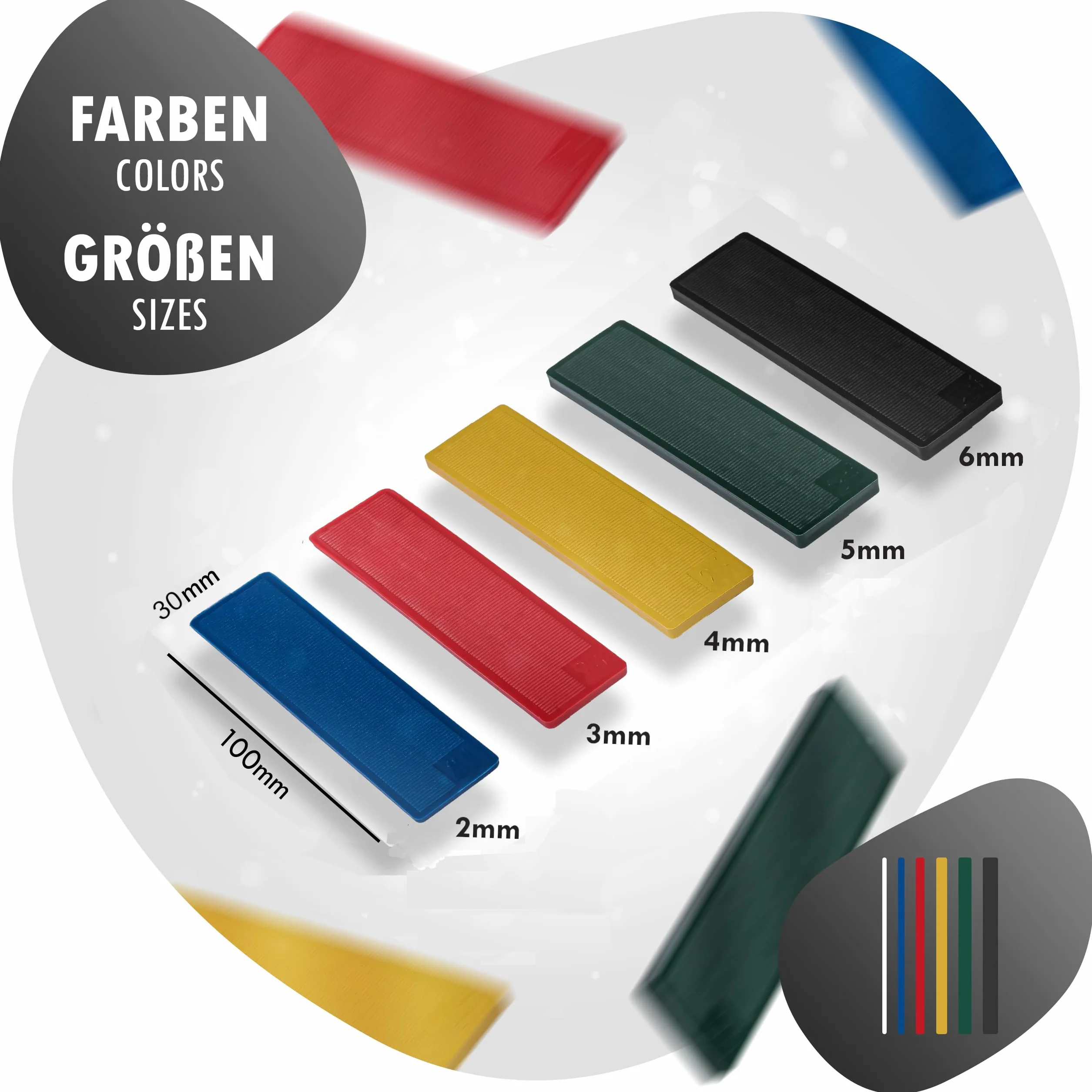 INTAKO - Podkładki Dystansowe Plastikowe - Zestaw MIX 50 sztuk - 30 x 100 mm - Kliny Montażowe Wyrównujące Do Okien Szklenia Drzwi - 10 Sztuk z Każdej Grubości