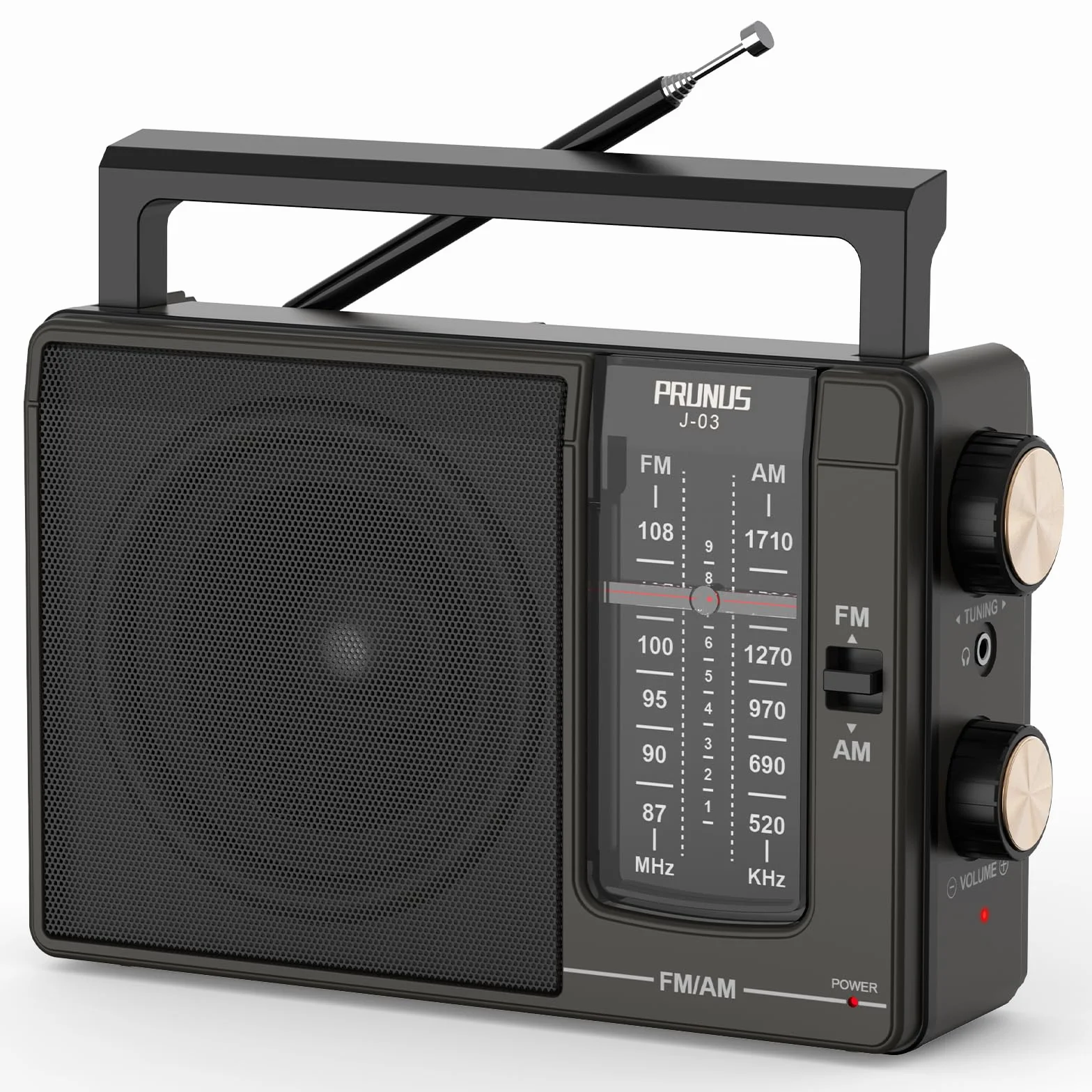 Prunus J-03 Przenośne Radio FM/AM z DSP, Mocny Głośnik, Gniazdo 3,5 mm