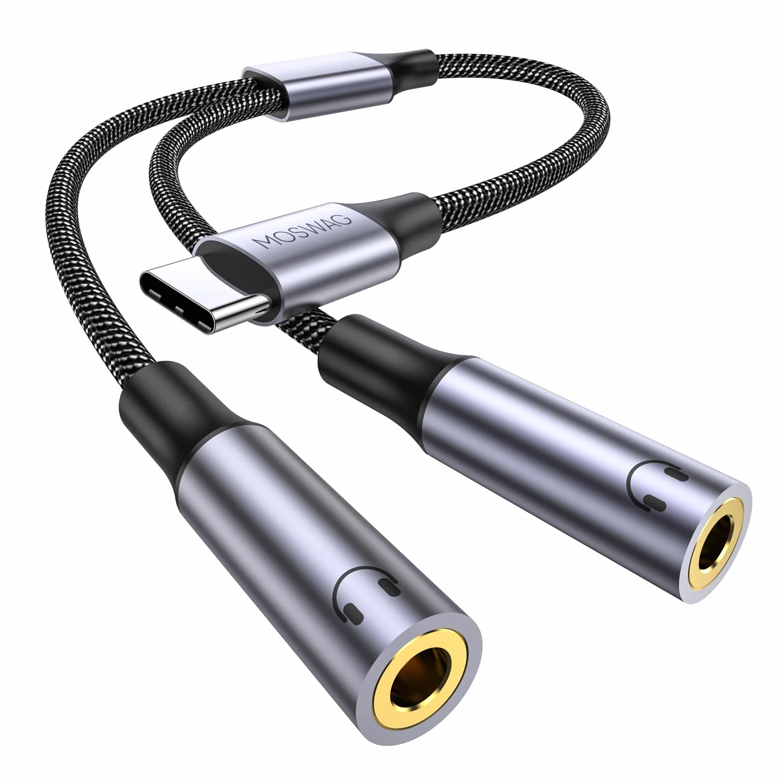 MOSWAG Rozdzielacz audio Y 3,5 mm, USB C, kompatybilny z iPhone 16 Pro Max/Plus, Pixel 8-5, Galaxy S24/S23/S22, A33/A54