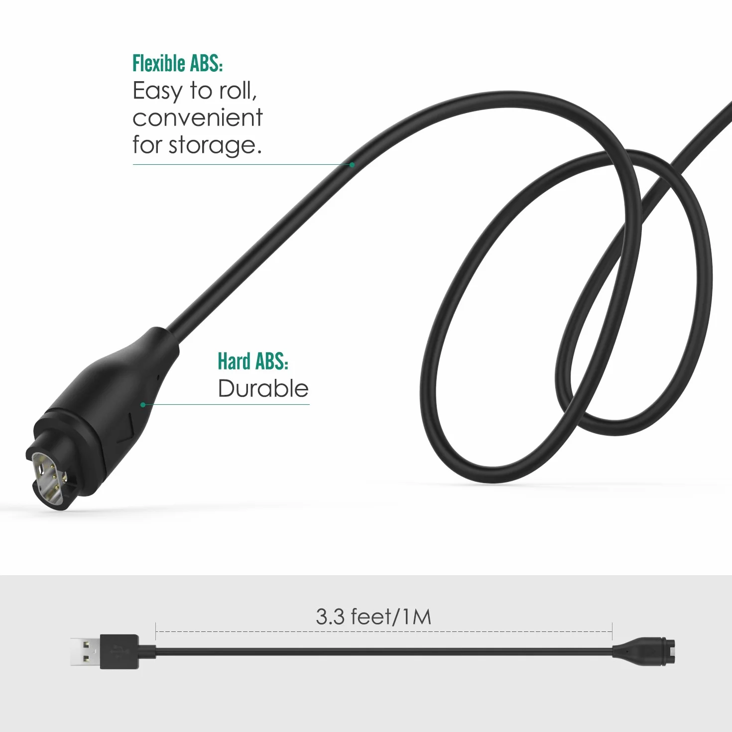 MoKo Charger Cable Compatible with Garmin Fenix 7/7S/7X/6/6S/6X Pro/5/5S/5X Plus, USB Data Sync Charging Cable Black