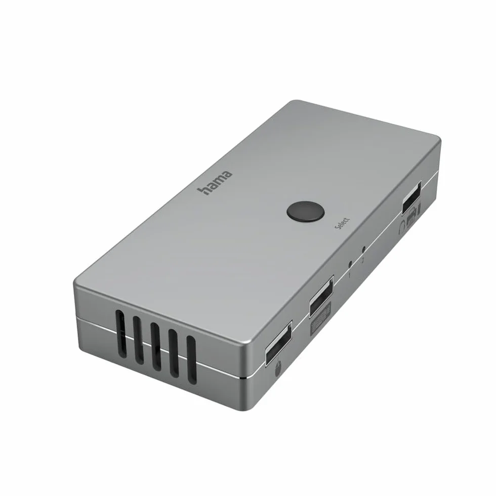 Hama Przełącznik KVM (1x HDMI/High Speed HDMI/max. 4K 30 Hz, 3x USB-A/USB 2.0/max. 480 Mbit/s, zasilanie USB, 4K, 11,4x5x2 cm) srebrny