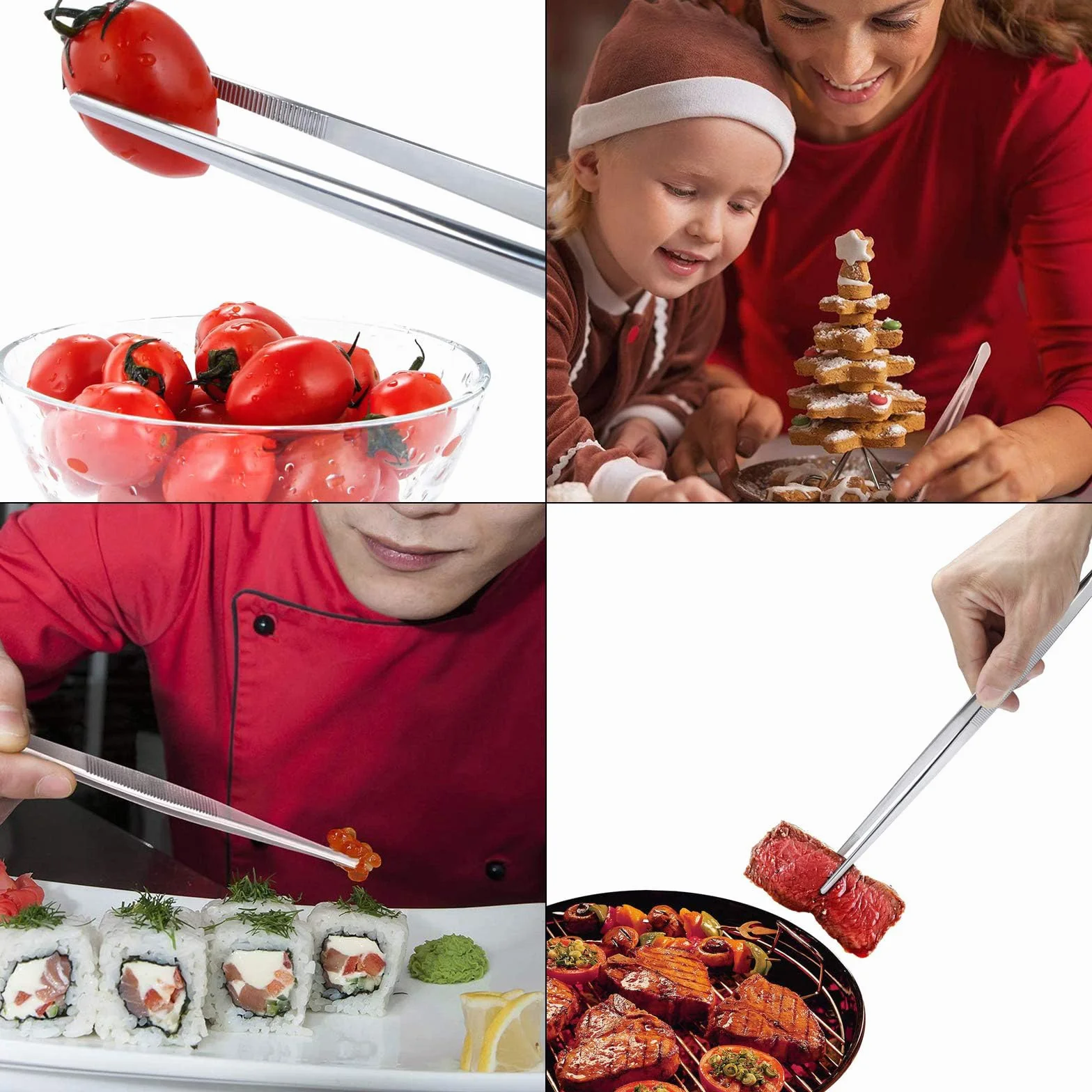 4 pęsety szpiczaste, długie pęsety 20 cm/30 cm, zestaw pęsety proste/wygięte, pęseta kuchenna, pęseta kuchenna ze stali nierdzewnej, tweezery do aquascapingu, prac ogrodowych, gotowania, zastosowań