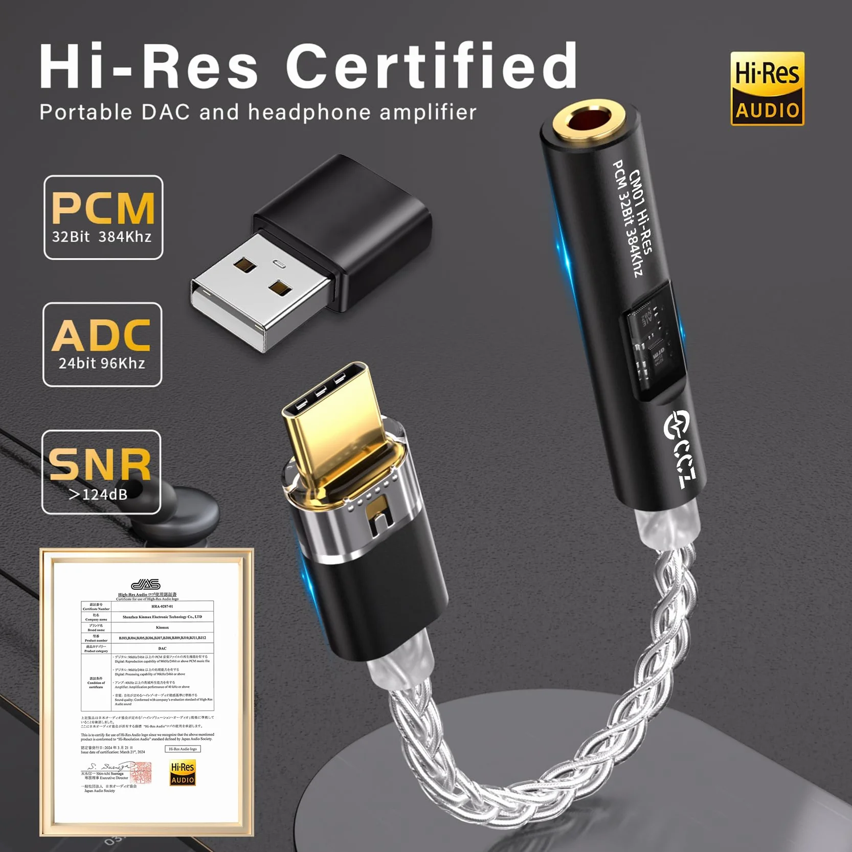 CCZ CM01 USB C na gniazdo 3,5 mm DAC adapter słuchawkowy Hi-Res 24 bit/384 kHz