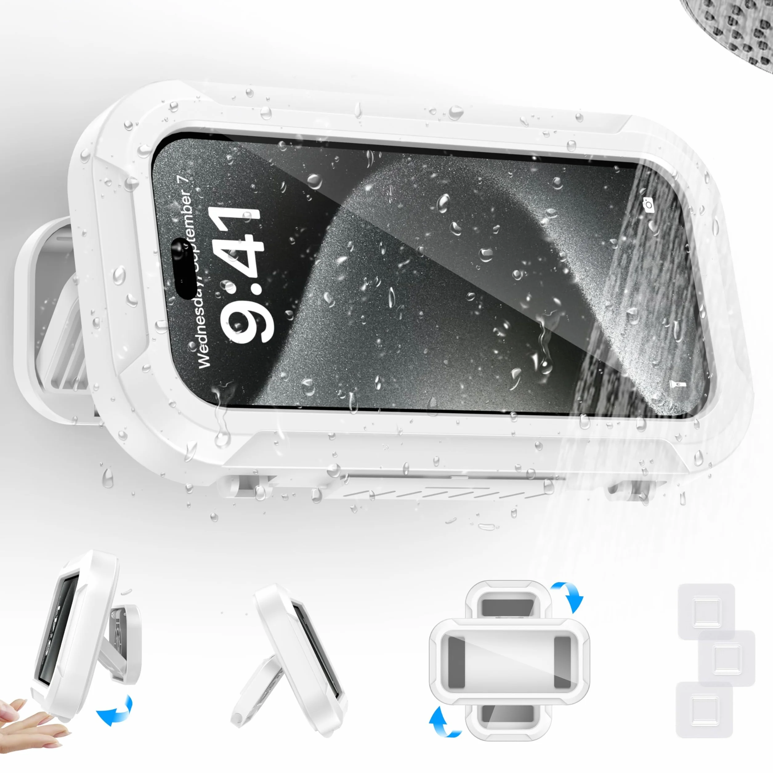 Stojak Na Telefon Komórkowy Pod Prysznic, Prysznicowy Uchwyt Na Telefon Wodoodporny, Obracany O 480°, Wysoka Czułość Ekran Dotykowy Hd, Półka Do Łazienki/Kuchni