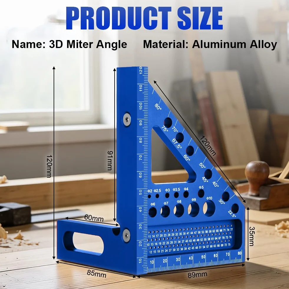 Flintronic 3D Wielokątny Kątownik Stolarz, 22,5-90° Przenośnik Kątowy Ze Stopu Aluminium, 120mm Precyzyjne Narzędzia Do Obróbki Drewna, Trójkątna Linijka Ukośna dla Stolarza Inżyniera