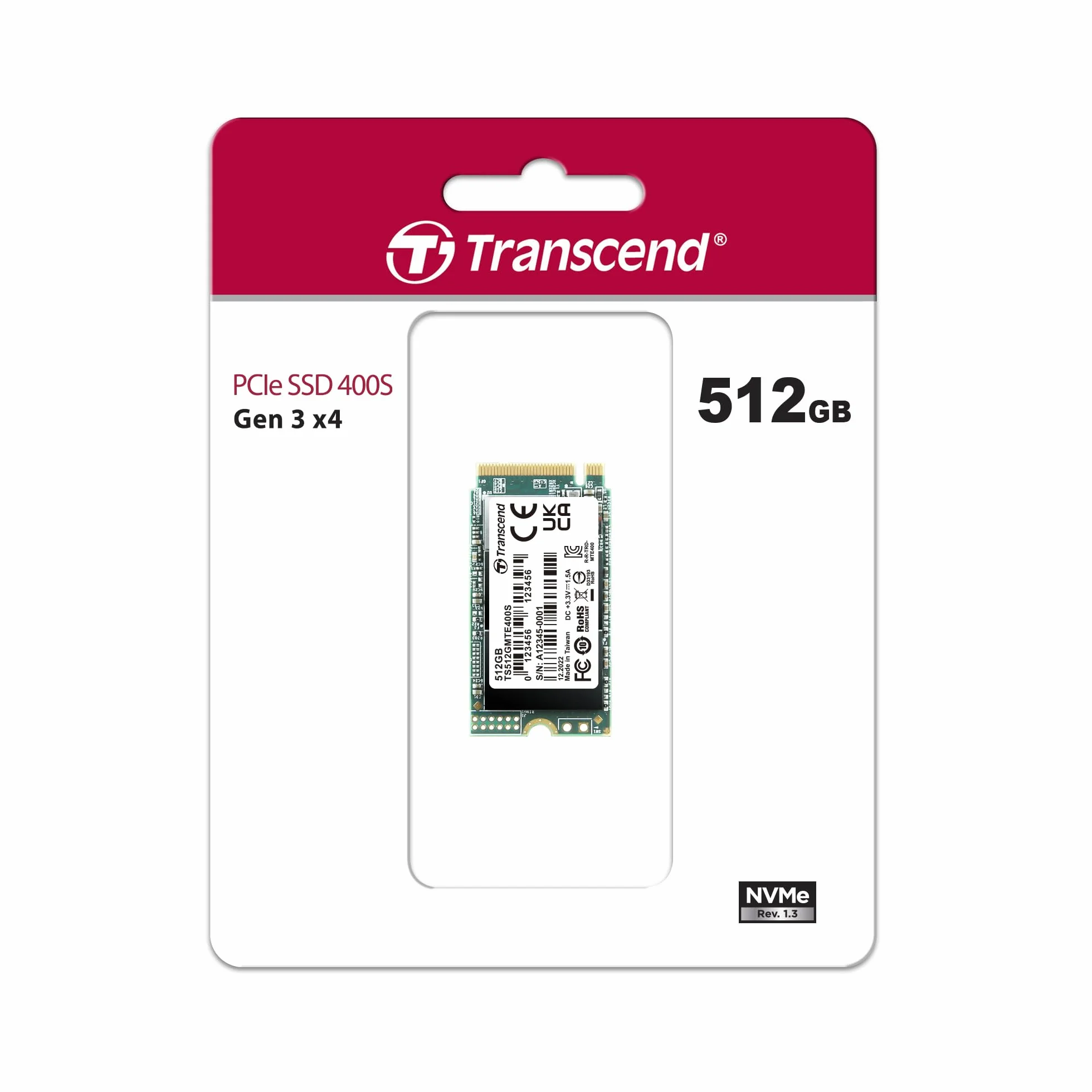 Transcend MTE400S 512 GB NVMe PCIe Gen3 x4 M.2 2242 Internal SSD 3D TLC NAND