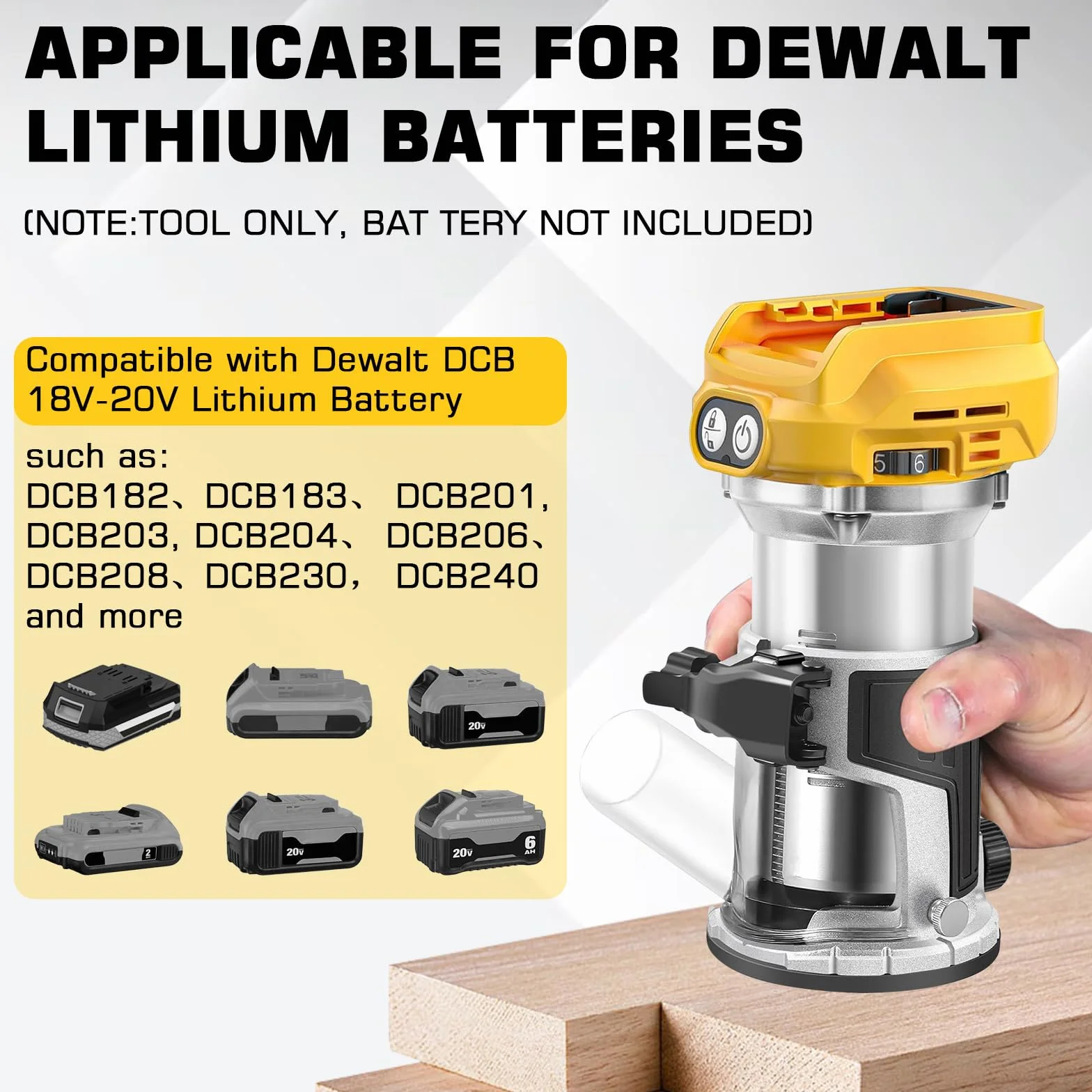Wytłaczarka do drewna kompatybilna z akumulatorem Dewalt 18 V, 800 W, bezprzewodowy elektryczny router do drewna z 6 prędkościami, bezszczotkowy frez krawędziowy (bez baterii)