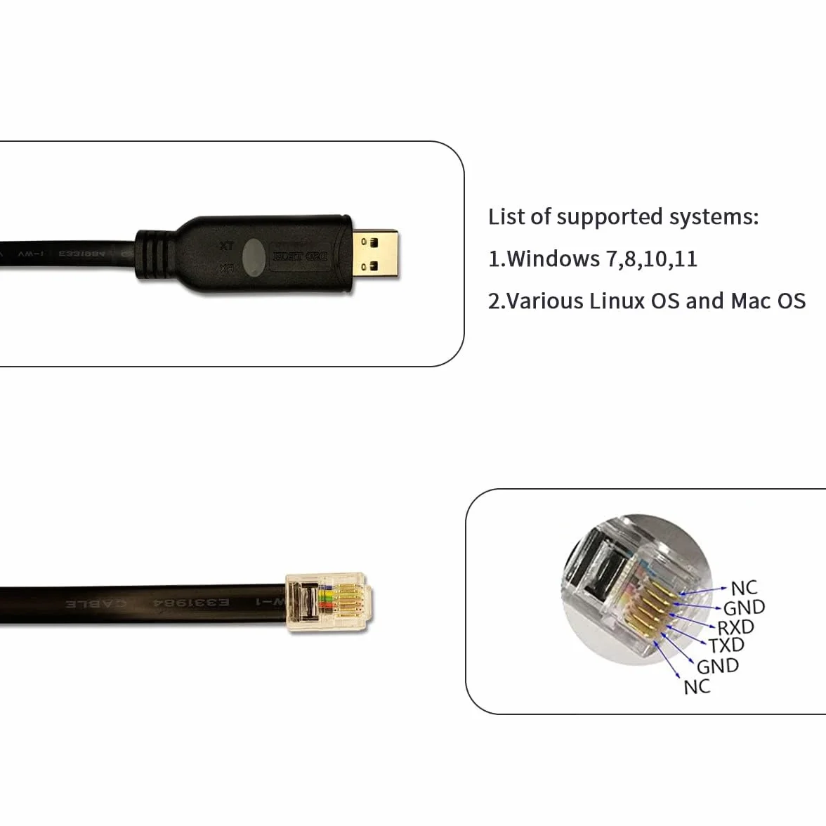 DSD TECH SH-RJ12C Kabel szeregowy USB-RJ12 6P4C RS232 do APC PDU ATS(5.9FT/1.8M)