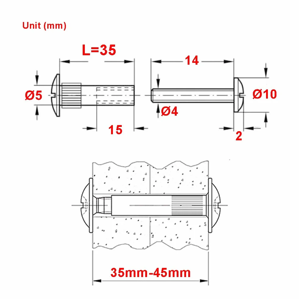 LIKERAINY Śruby Łączące M5 do Szafy Meble do Szafek Kuchennych Złącza Korpusu Łączniki z Tulejami w Niklowanej 50 Setd do Drewna o Grubości 35-45 mm