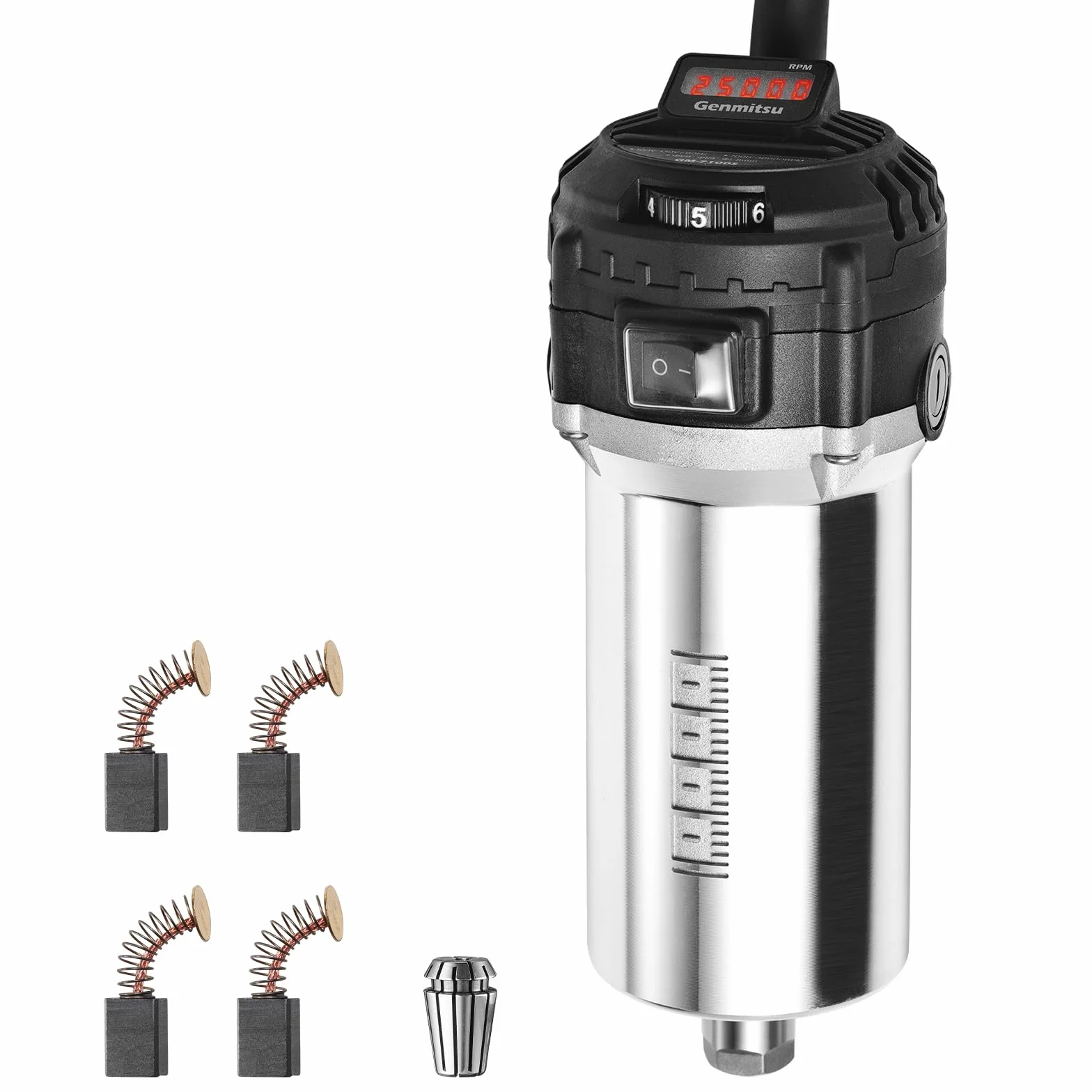 Genmitsu Frezarka kompaktowa CNC 710 W, średnica 65 mm, silnik wrzecionowy z cyfrowym wyświetlaczem LCD, 6 regulowanych prędkości, tuleja zaciskowa 1/8" ER11, 4 szczotki węglowe, do frezarek CNC