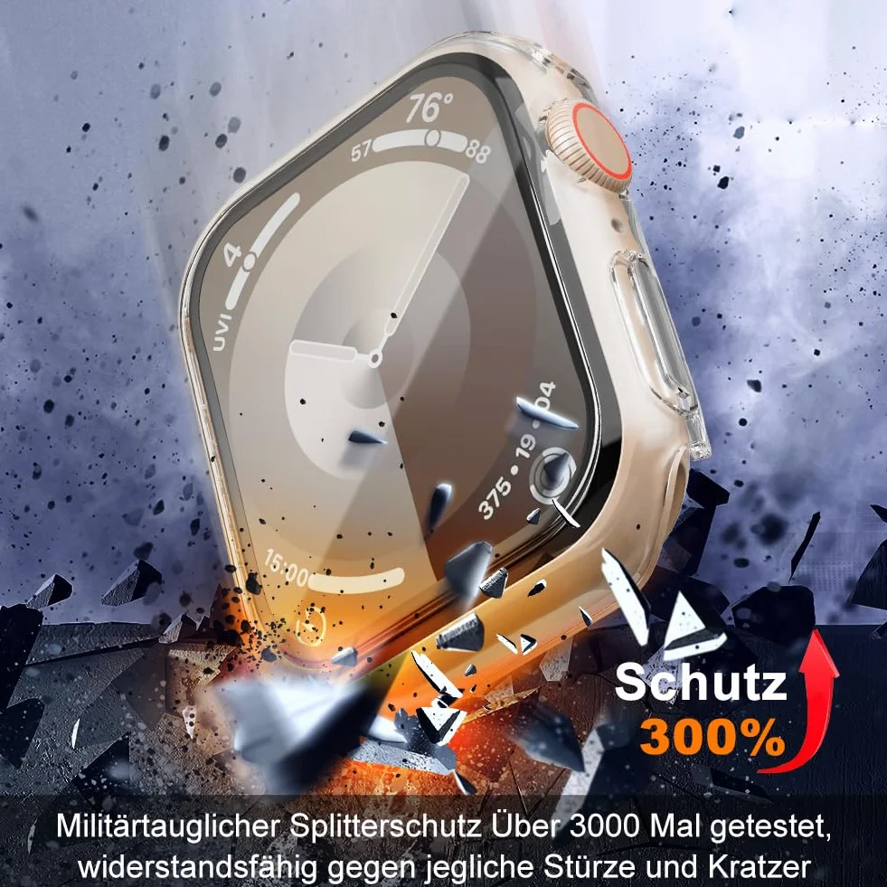 Etui ochronne do Apple Watch SE2/SE/6/5/4 44 mm, twarde z poliwęglanu ze szkłem hartowanym, 2 czarne