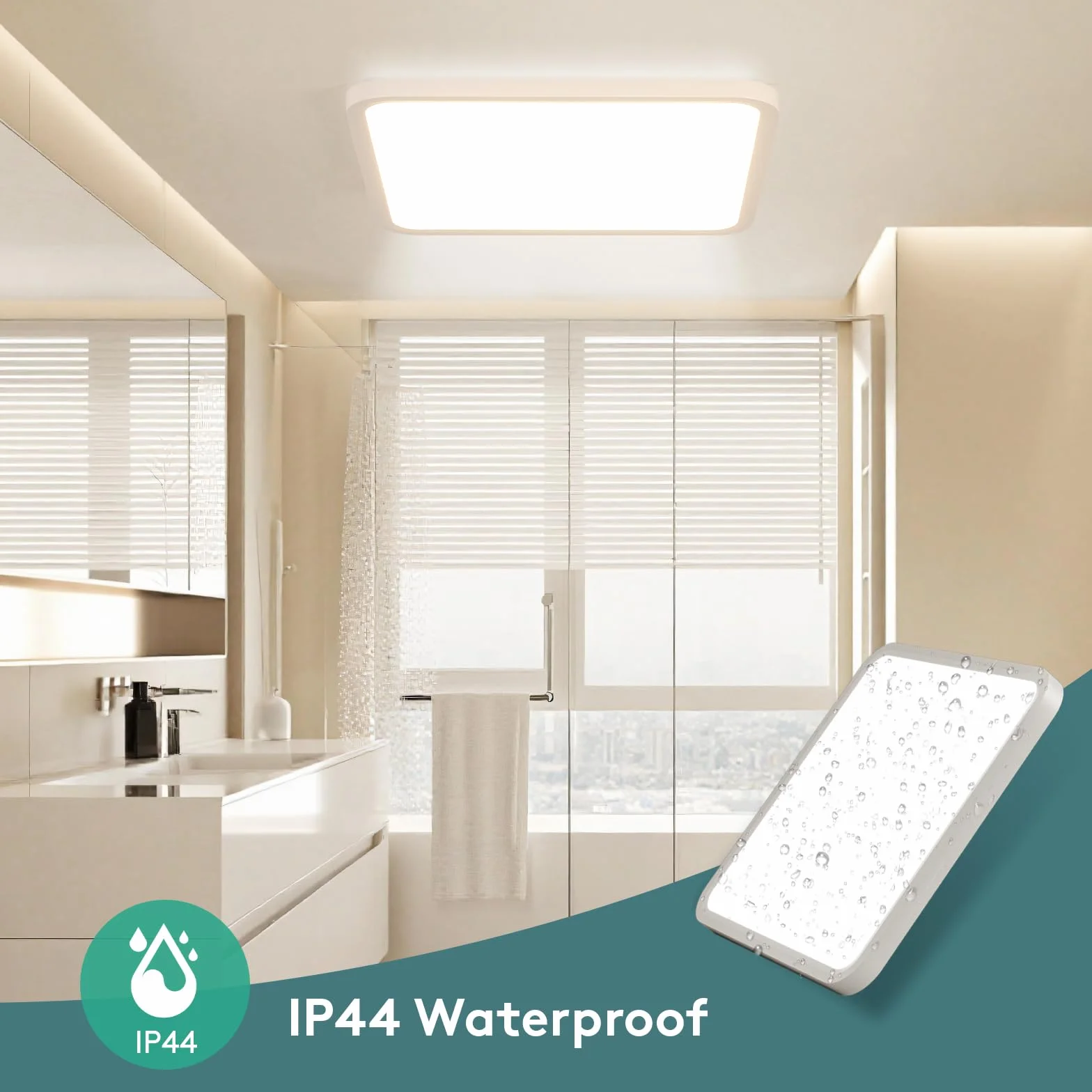 Lampa sufitowa LED 40 cm, 48 W, kwadratowa, nowoczesne lampy sufitowe 4000 K, 4800 lm, wodoodporna lampa sufitowa IP44, do sypialni, łazienki, salonu, kuchni, biura