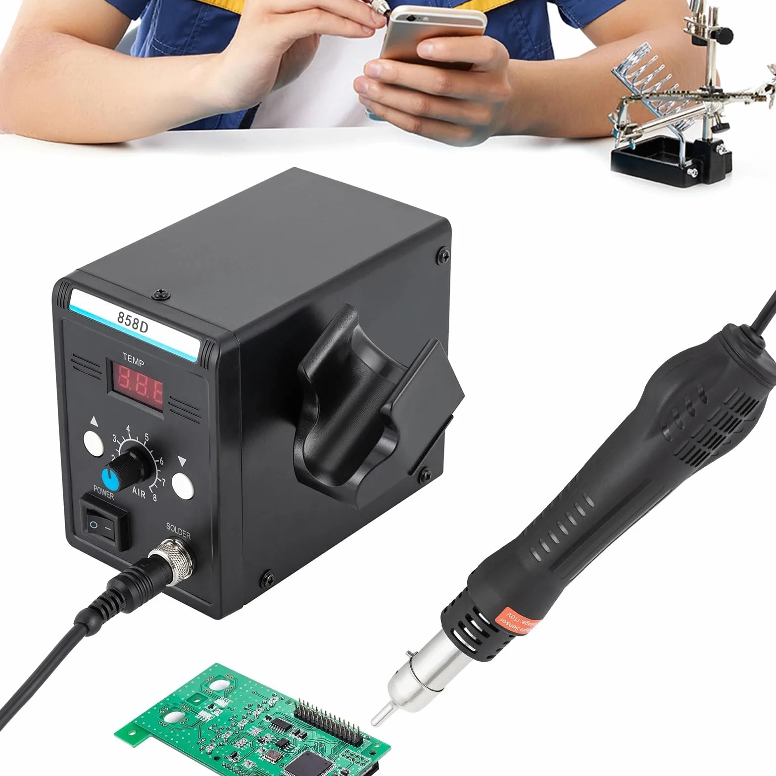 Stacja lutownicza na gorące powietrze o mocy 700 W, cyfrowa opalarka SMD do PCB, Ciężki
