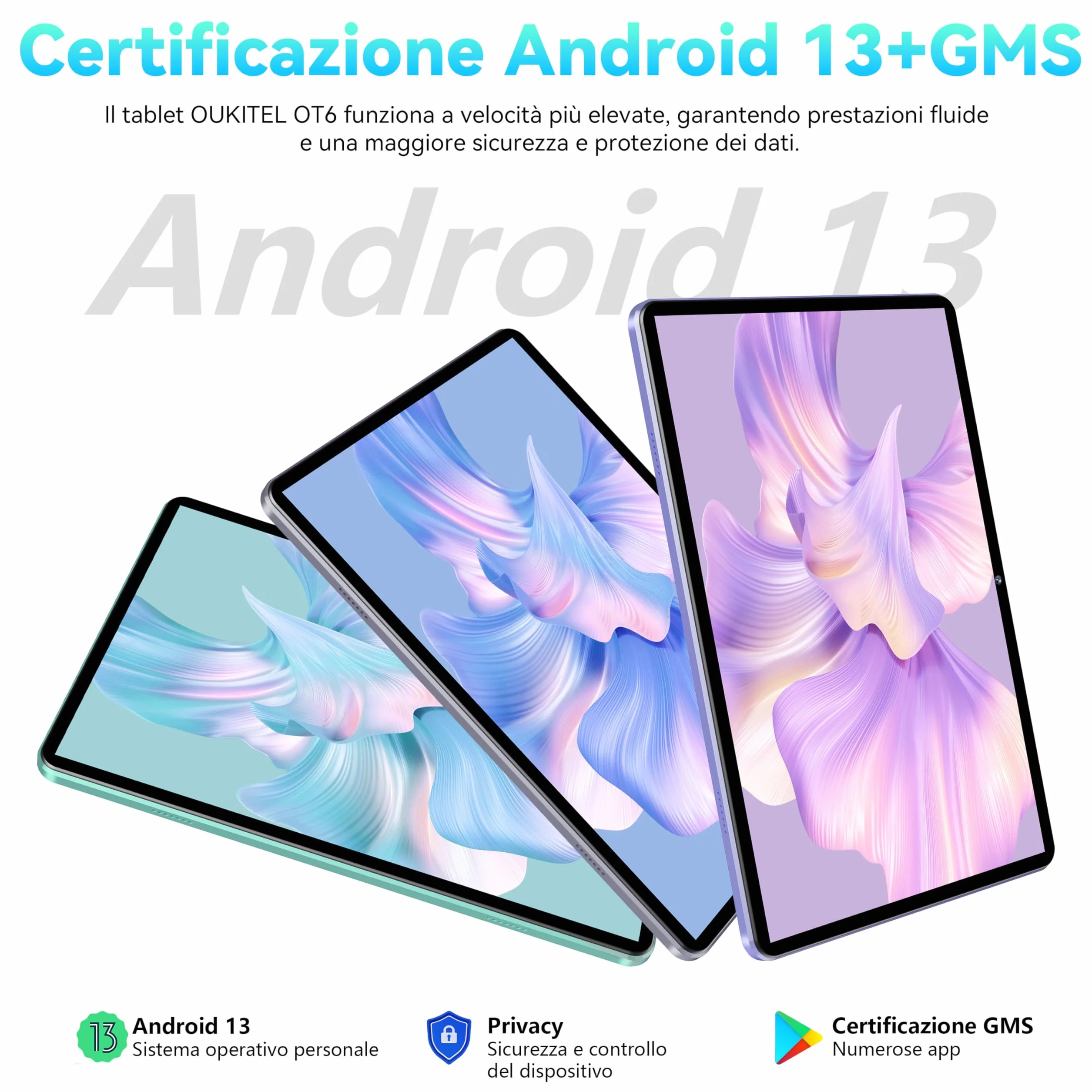 Tablet OT6 10,1 cala Android 13 16 GB+64 GB WiFi 6 8000 mAh Aparat 5MP+2MP 5G BT5.0 1280x800 HD+ Widevine L1
