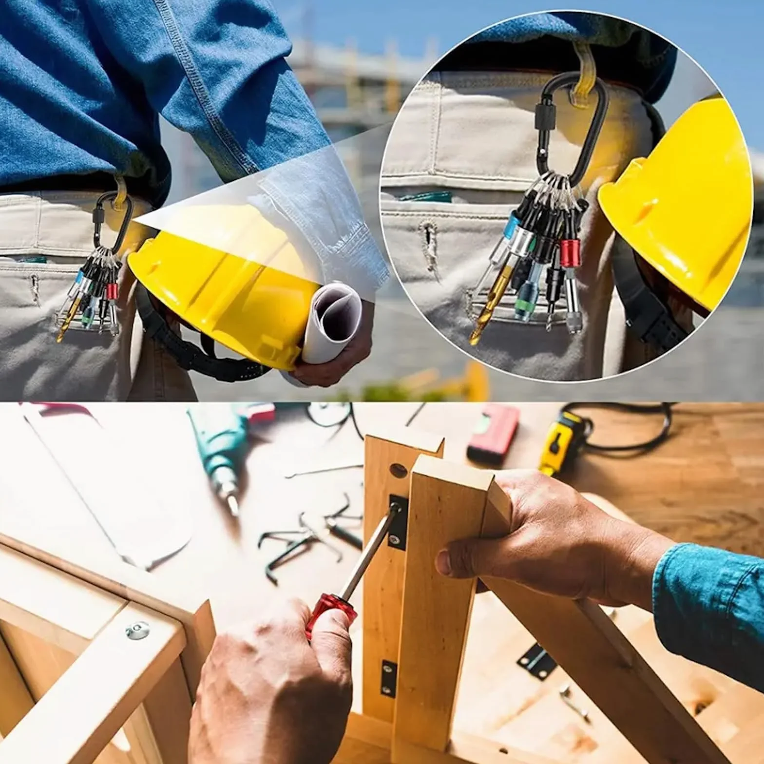 6 szt. 1/10.2 cm uchwyt na śrubokręt ze stopu aluminium, przedłużacz pręt wiertarski adapter zmiana breloka przenośny, z czarnym karabińczykiem (bity nie są dołączone)