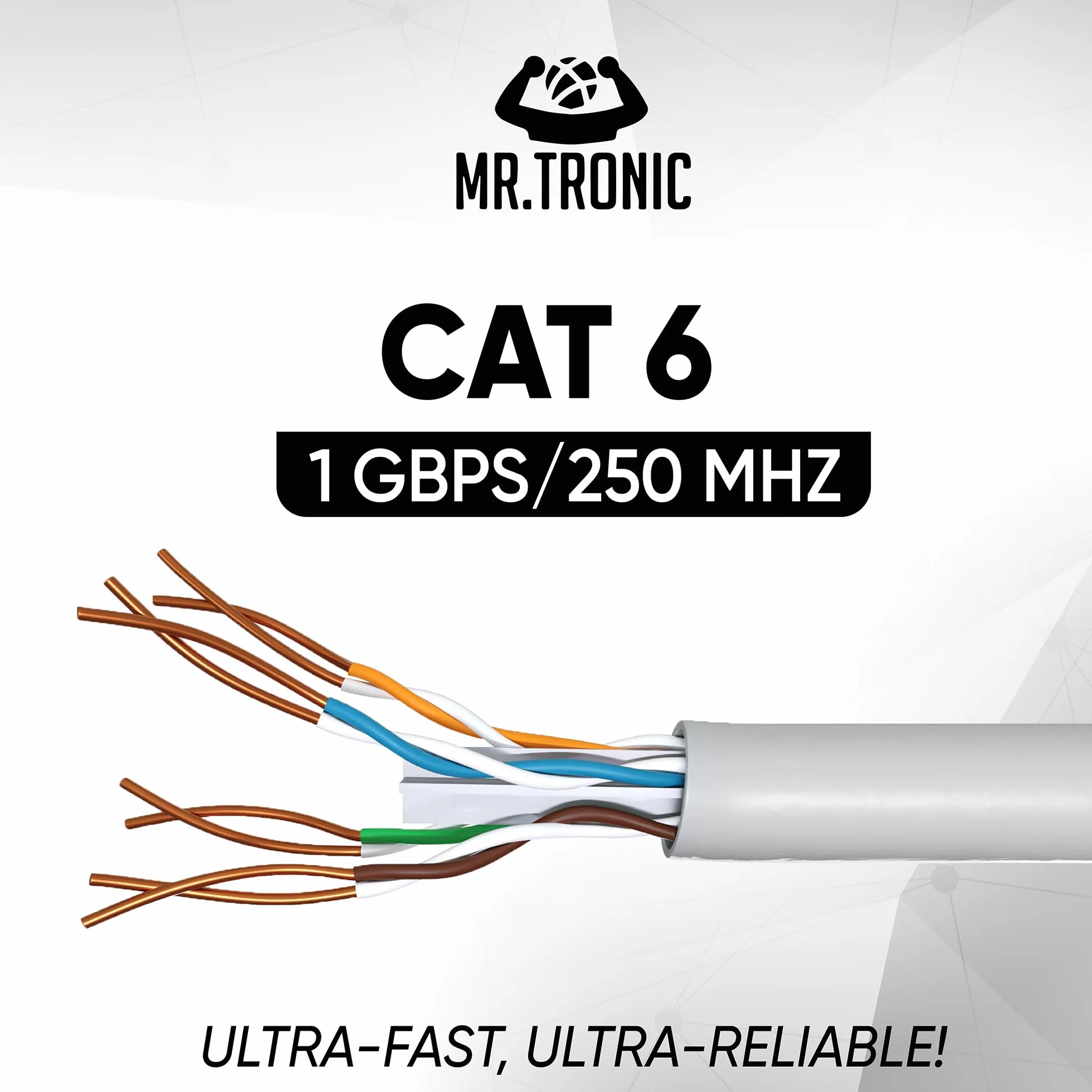 Kabel Ethernet Cat 6 25m UTP CCA AWG24 1 Gb/s 250 MHz Szary Mr. Tronic