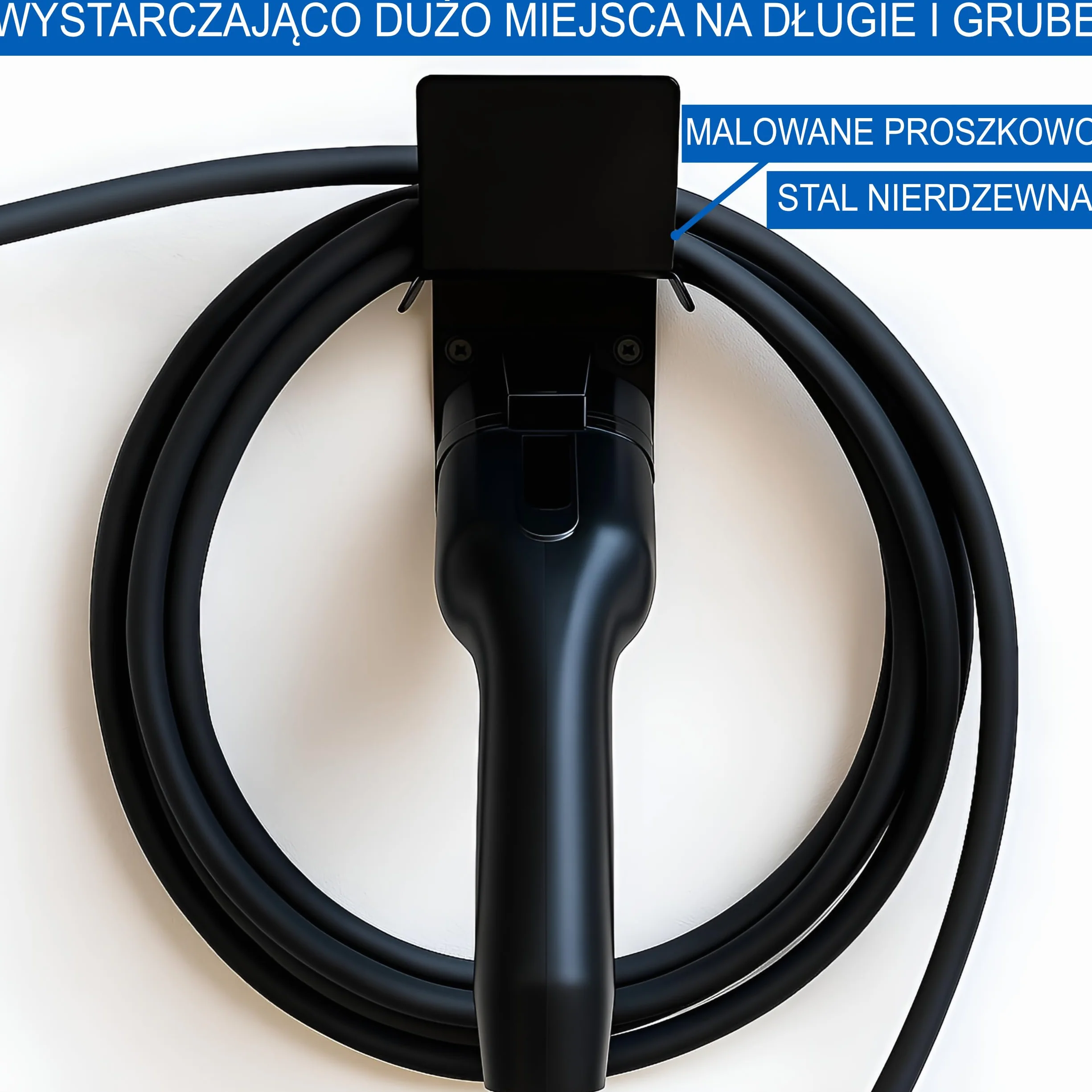 Uchwyt ścienny EVify Type 2, uchwyt na kabel ładujący – wytrzymały uchwyt ze stali nierdzewnej do wallboxów i samochodów elektrycznych