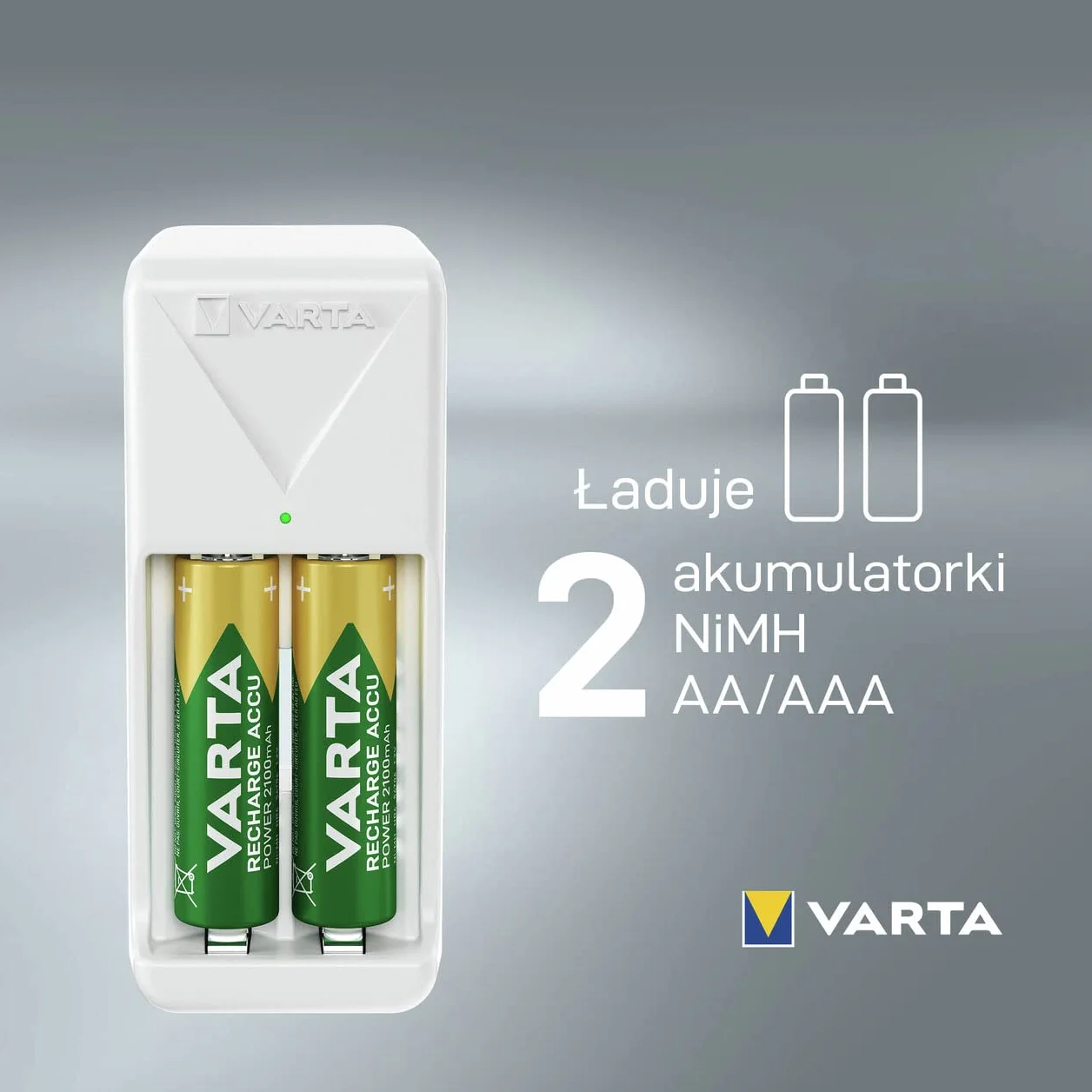 Varta MiniładowarkaMiniChargerna2akumulatoryniklowo-metalowo-wodorkowe(NiMH) AA,AAA(wtym2xakumulatorAAA800mAh),wtyczkaUE