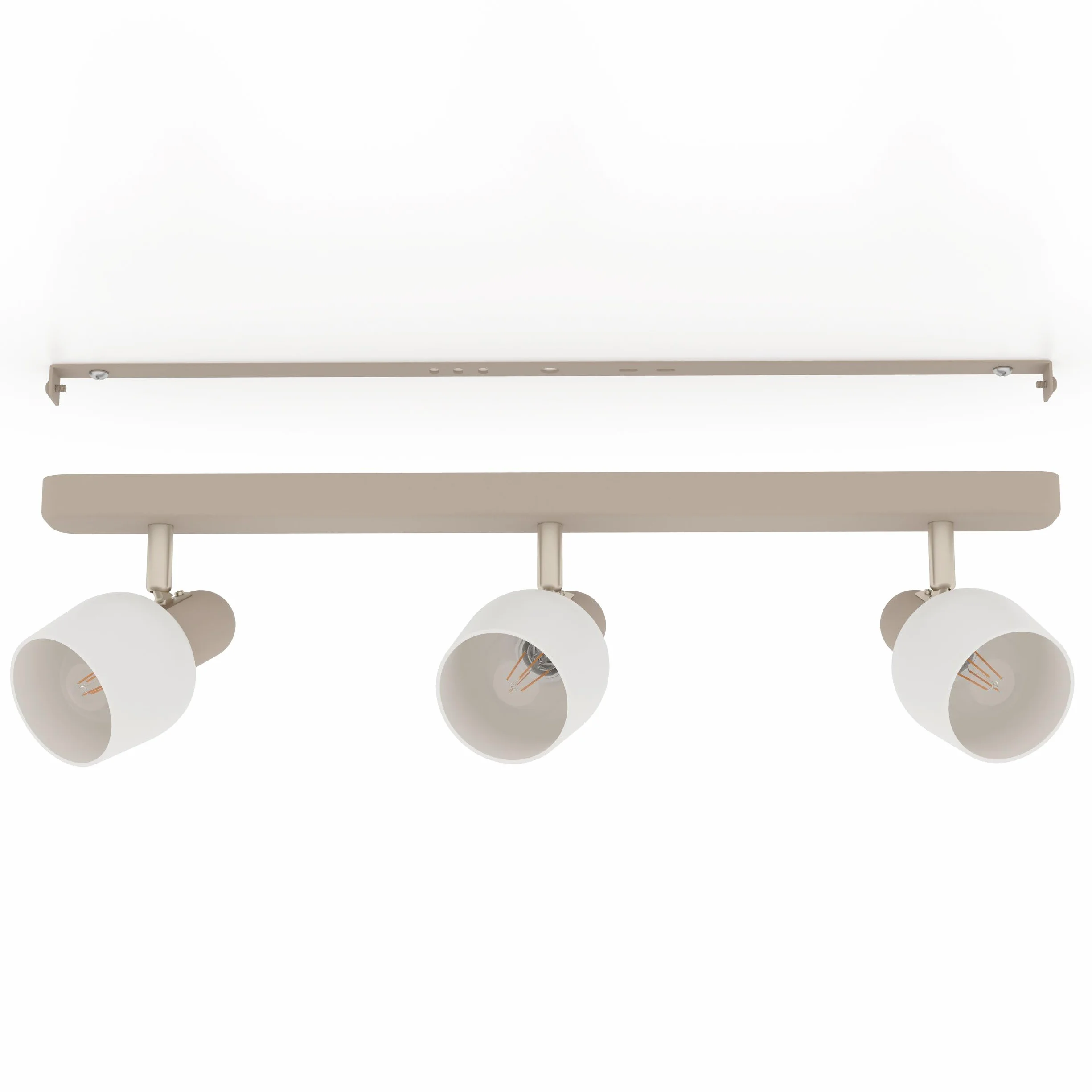 EGLO Corato 3-punktowa lampa sufitowa z obrotowymi reflektorami, z metalu w kolorze piaskowym i matowym niklowym, szkło w kolorze białym, lampa sufitowa z oprawą E14
