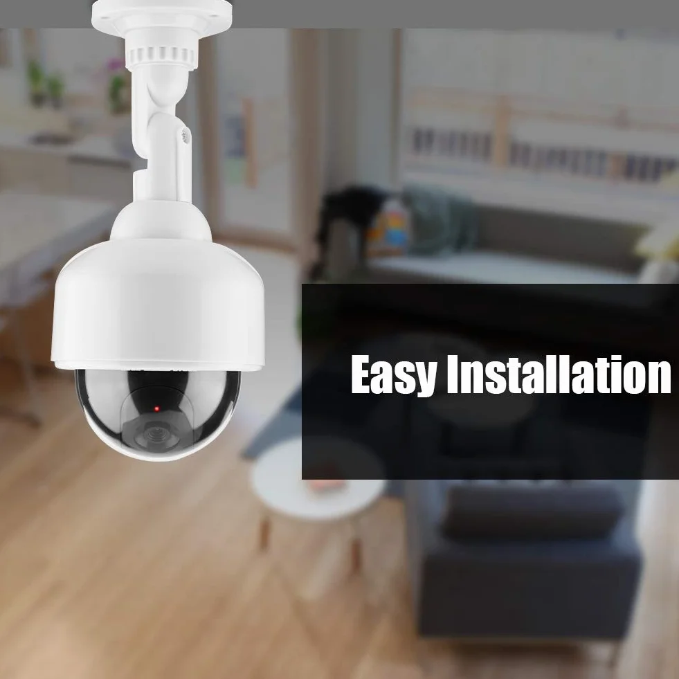 Atrapa Aparatu BezpieczeńStwa, FałSzywe Zabezpieczenia Kamera KopułKowa CCTV Kamera Obrotowa 360 ° z Czerwonym MigająCym śWiatłEm LED, Wodoodporny Monitor Symulacyjny do użYtku na ZewnąTrz i WewnąTrz