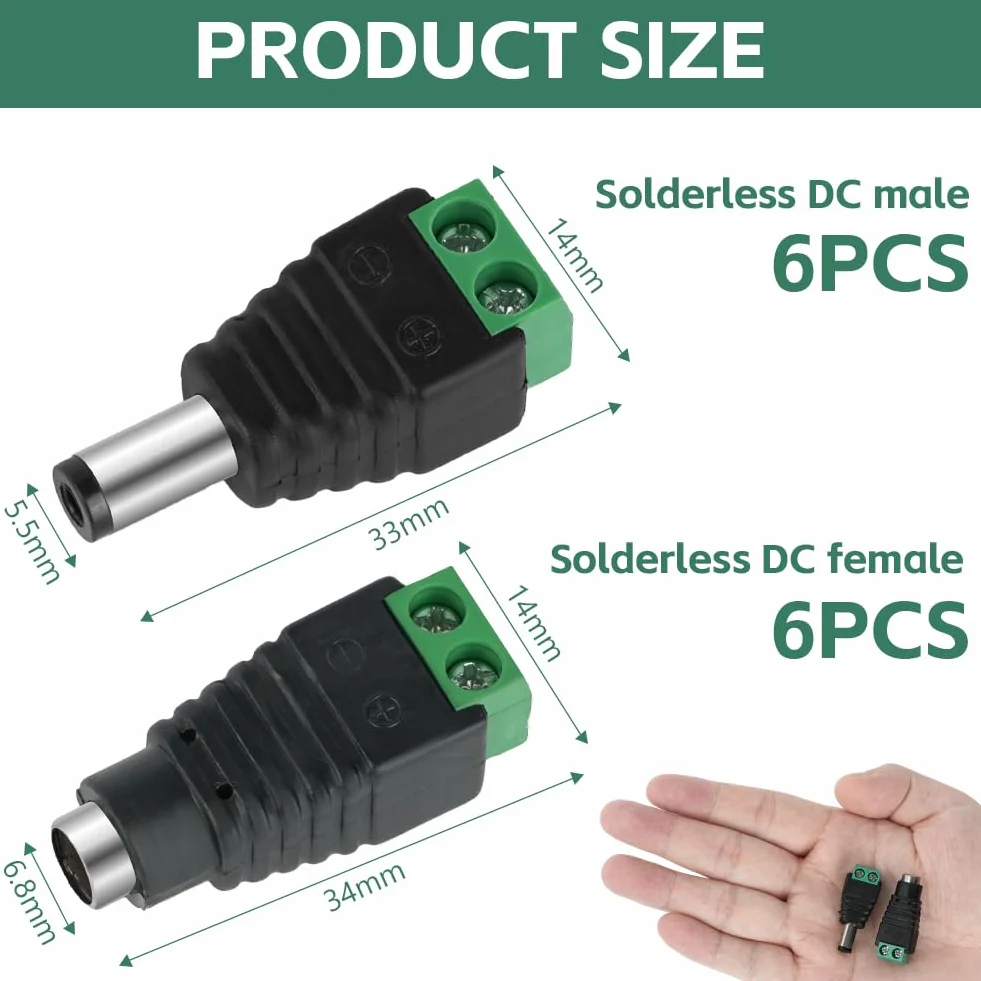 AXFEE 12 sztuk DC 5,5 mm 2,1 mm wtyk DC adapter Plug Jack Connector do kamery CCTV LED