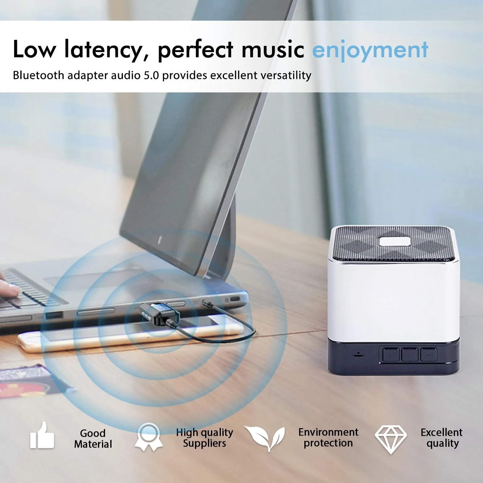 Adapter Bluetooth Audio 5.0: bezprzewodowy nadajnik Bluetooth 2 w 1 z wtyczką 3,5 mm, transmiter USB Bluetooth do samochodu, TV, PC, słuchawek, głośników, Plug and Play