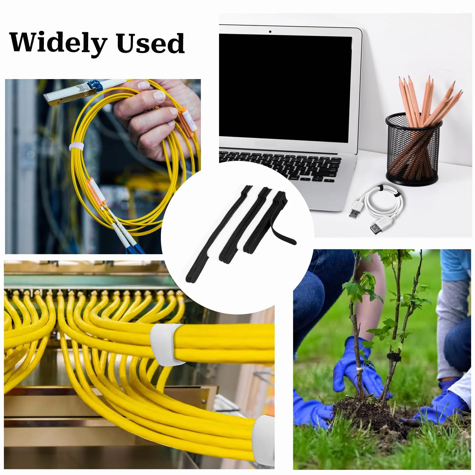 70 sztuk opasek kablowych z zapięciem na rzepy, wielokrotnego użytku, 3 długości, kolor biały, czarny, do domu, biura, ogrodu (200 mm/150 mm/120 mm)