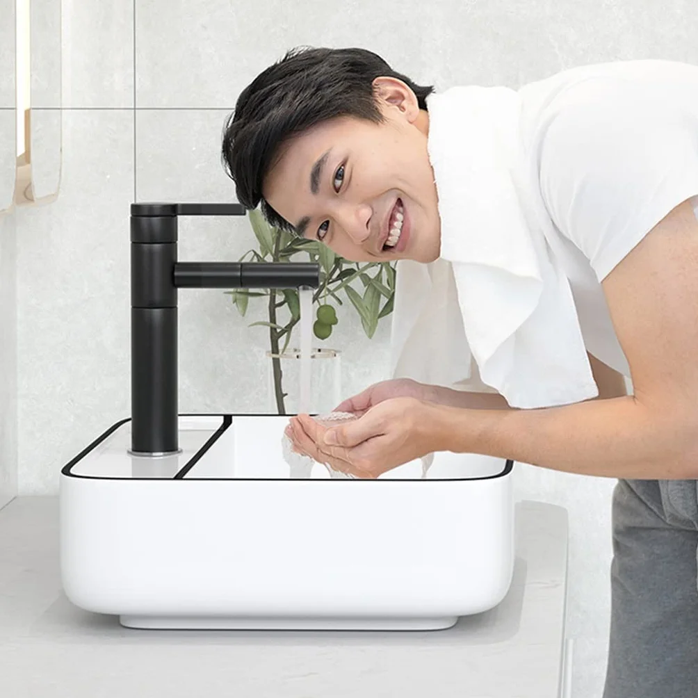 20" umywalka łazienkowa nad blatem, umywalka porcelanowa z czarną krawędzią, sztuka dekoracyjna, umywalka z kranem i odpływem pop-up