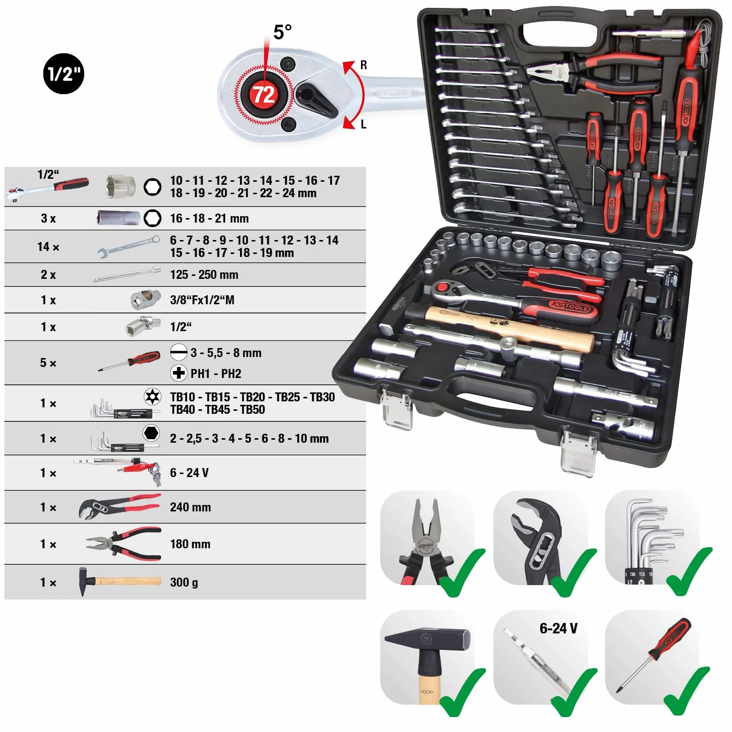 KS Tools 917.0047 1/2" uniwersalny zestaw narzędzi, 47-częściowy