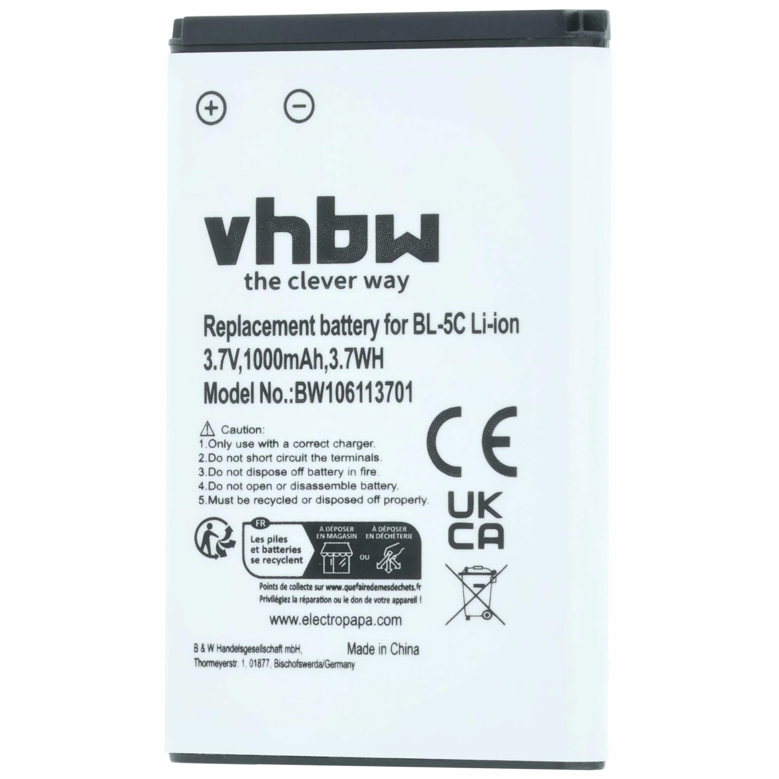 vhbw Bateria kompatybilna z Nokia 100 101 106 Dual SIM 1100 1101 1110 1110i 1111 1112 1600 telefon komórkowy 1000 mAh 3,7 V Li-Ion