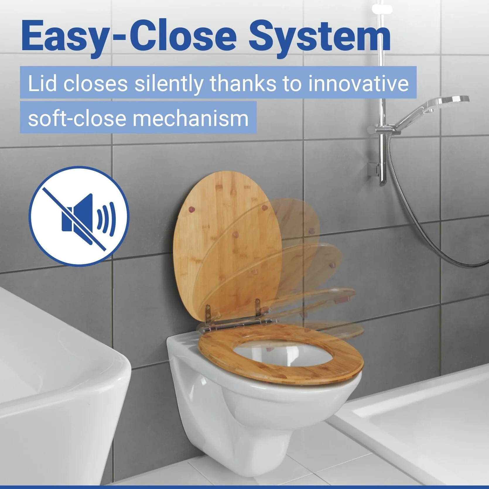 WENKO Deska sedesowa mod. Bambusa, deska sedesowa z bambusa z systemem wolnego opadania Easy-Close i Fix-Clip, higieniczne mocowanie, wielokrotnie lakierowana i odporna na wilgoć, (szer. x głęb.):