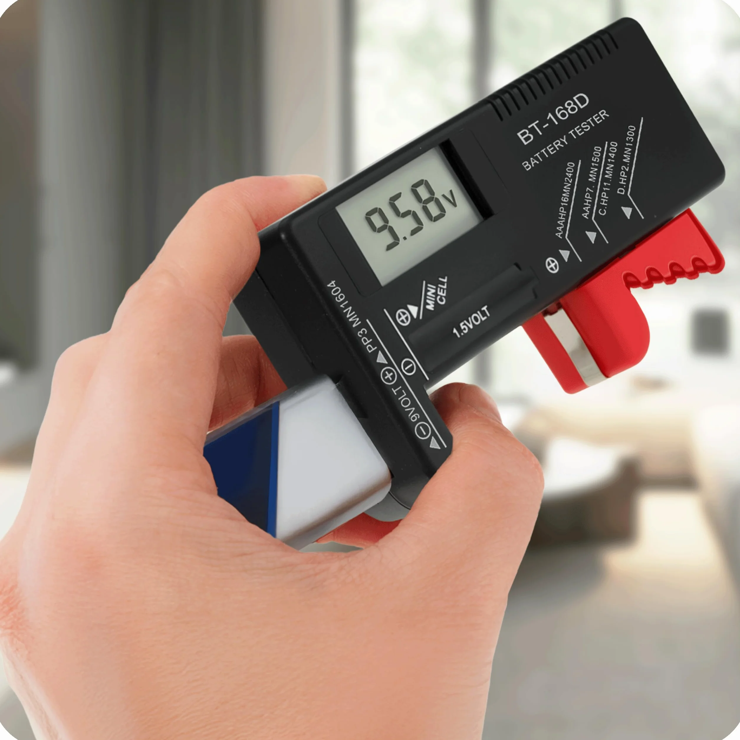 KRUMAD BT168D Tester baterii cyfrowy 0-15V do AA AAA C D 9V ogniwa guzikowe