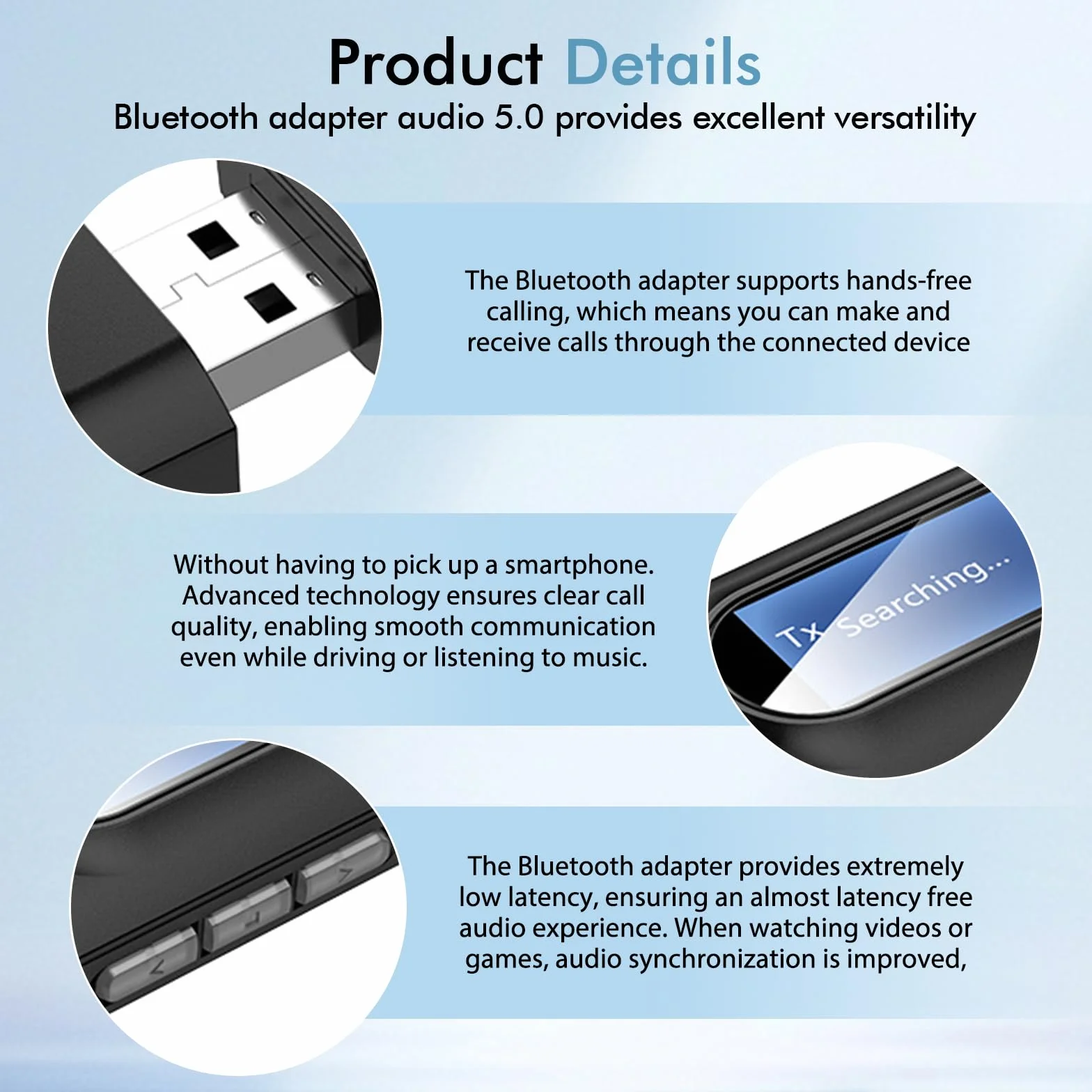 Adapter Bluetooth Audio 5.0: bezprzewodowy nadajnik Bluetooth 2 w 1 z wtyczką 3,5 mm, transmiter USB Bluetooth do samochodu, TV, PC, słuchawek, głośników, Plug and Play