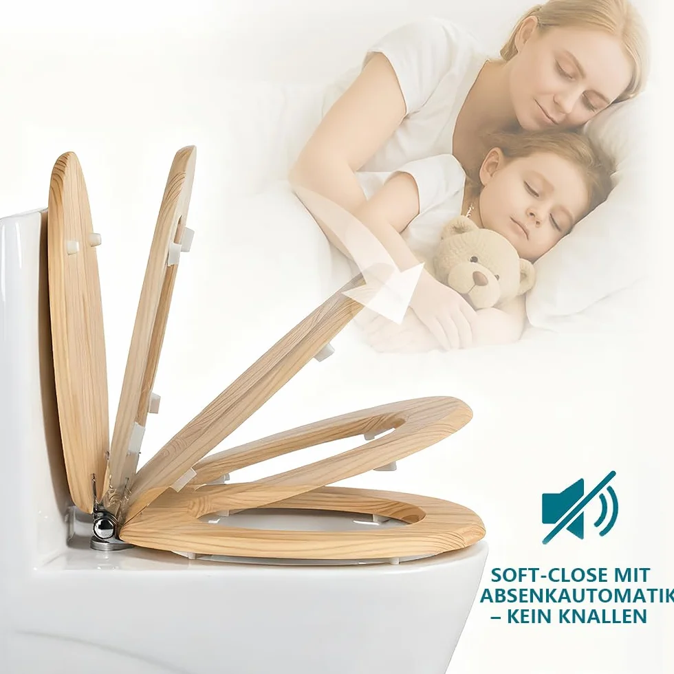 Deska sedesowa z litego drewna sosnowego, wolnoopadająca, szybkie zapięcie i Easy-Clean, Soft-Touch PIKLiDS