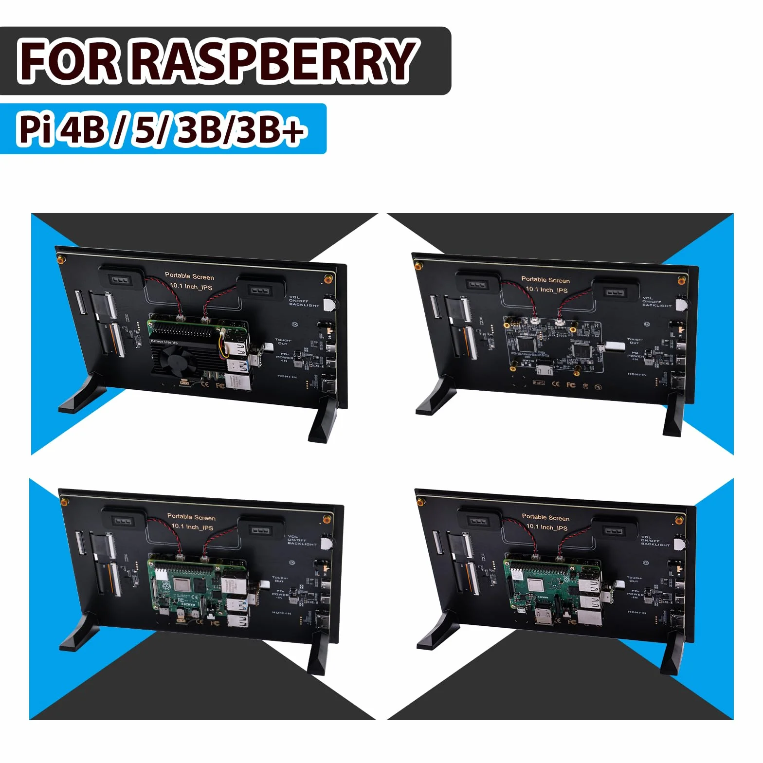 GeeekPi 10,1-calowy pojemnościowy ekran dotykowy do Raspberry Pi 5, monitor HDMI IPS 1280X800 z podwójnym głośnikiem do Raspberry Pi 4B/3B+/3B, z montażem do instalacji płytki Pi
