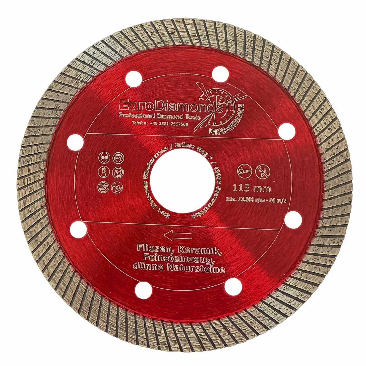 EDW RED DIAMOND tarcza diamentowa do płytek gresowych 115 mm x 22,2 mm profesjonalna turbo diamentowa tarcza tnąca do szlifierek kątowych