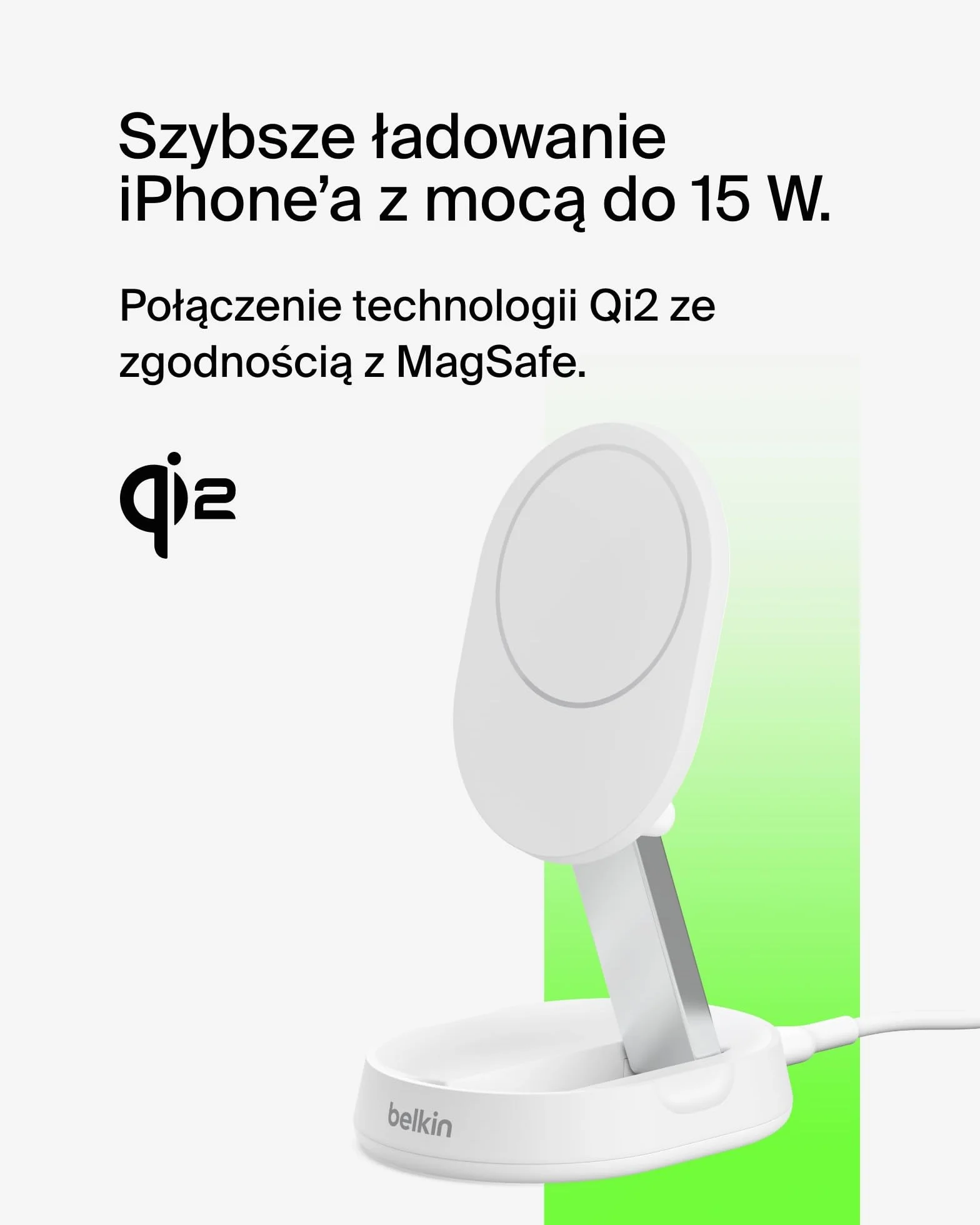 Belkin BoostCharge Pro konwertowalna podstawka ładująca 15W MagSafe bezprzewodowa ładowarka Qi2 do iPhone 15, 14, AirPods biała
