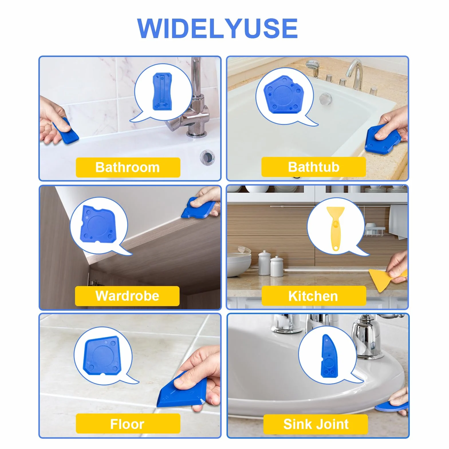 winbest Narzędzie do usuwania silikonu ze stali nierdzewnej, 4 w 1, silikonowy ściągacz do fug z silikonowymi podkładkami i wygładzaczem do fug, zestaw do usuwania fug do kuchni, łazienki, umywalki,