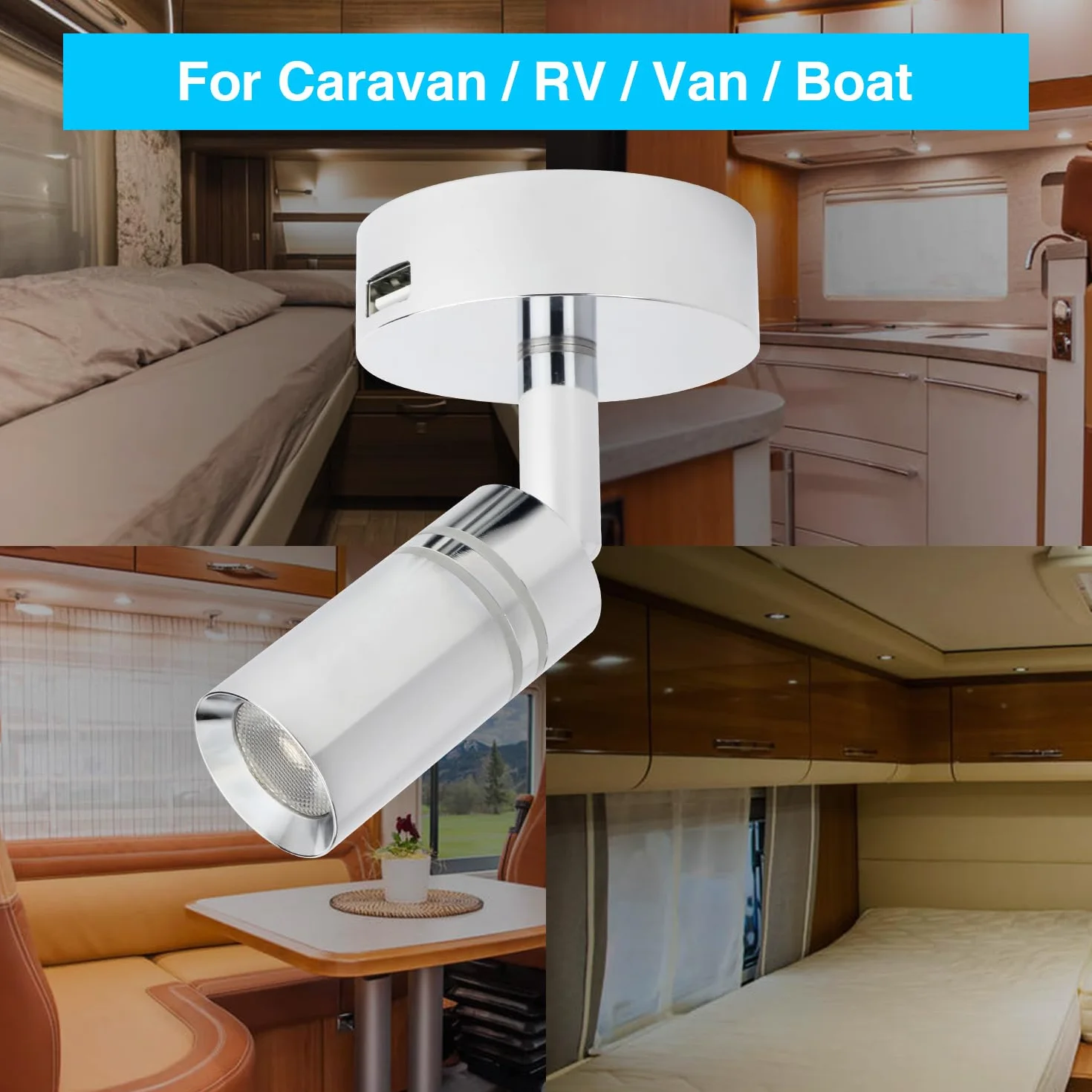 lighteu, 2 x 12 V 2 W E1 USB reflektor sufitowy/ścienny, chromowane wykończenie, lampka nocna, lampka do czytania obracana i obracana z przełącznikiem dotykowym, możliwość ściemniania, ciepłe
