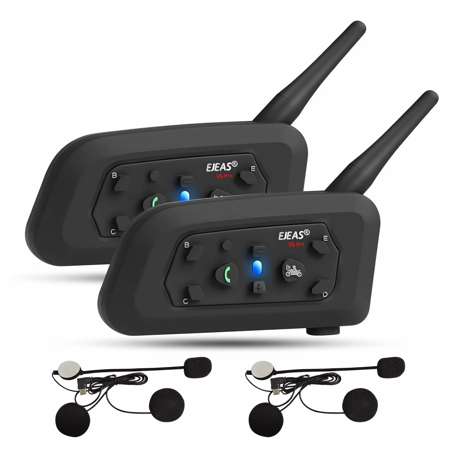 EJEAS V6 Motocyklowy interkom Bluetooth 1200m Zestaw słuchawkowy Wodoodporny GPS DSP Redukcja szumów USB-C 2 szt.
