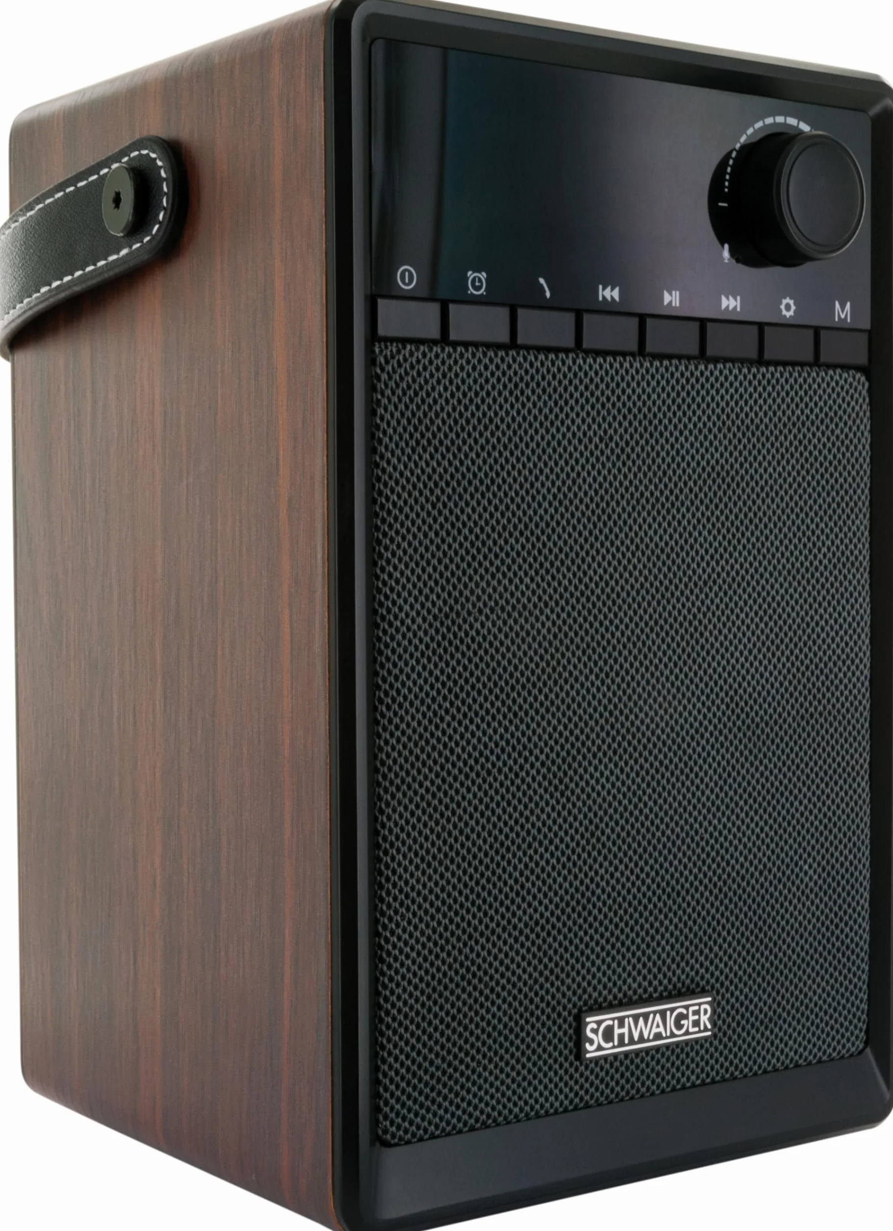 SCHWAIGER 715736 Przenośny radiobudzik analogowy FM Bluetooth Głośnik muzyczny Radio AUX Micro-SD Drewniany wyświetlacz LED