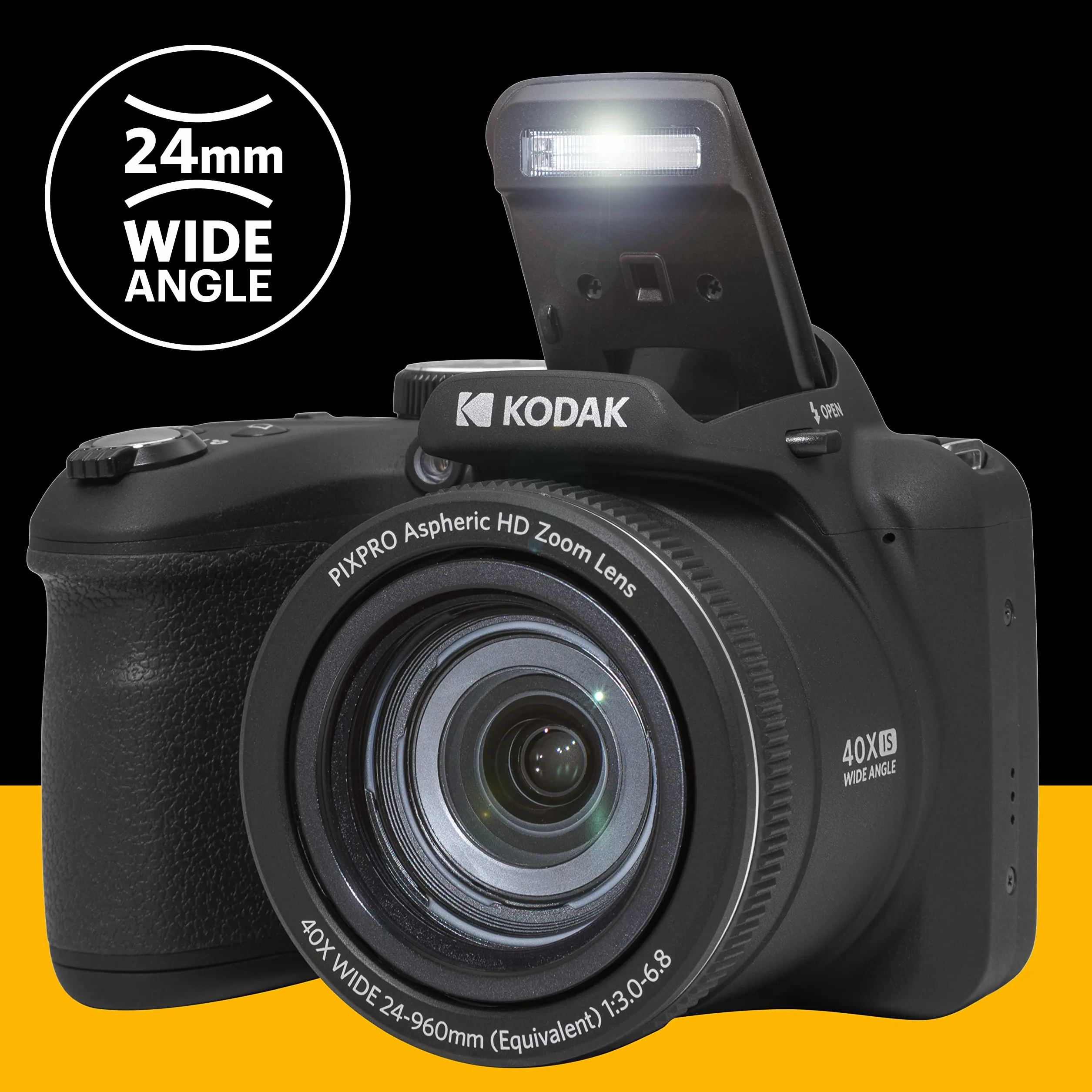 KODAK PIXPRO Astro Zoom AZ405-BK aparat cyfrowy 20 MP z 40-krotnym zoomem optycznym, szeroki kąt 24 mm, wideo 1080p Full HD i 3-calowym LCD (czarny)