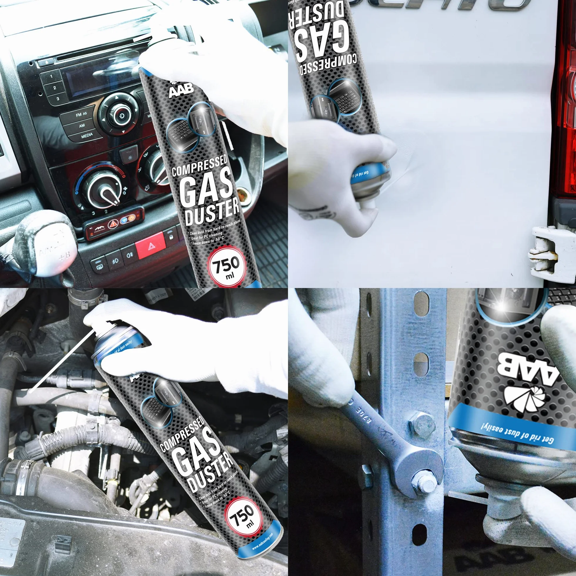 4 x AAB Compressed Gas Duster 750ml - Sprężony Gaz, Sprężone Powietrze do Wydmuchiwania Kurzu, Puszka, Aerozol do Czyszczenia Komputera, Klawiatury, Laptopa, Sprzętu Biurowego, PC