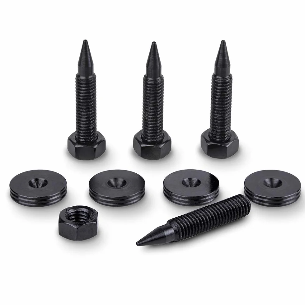 PrecisionGeek - Kolce Głośnikowe M6 x 24mm L-35mm, Czarna Stal (4 sztuki)