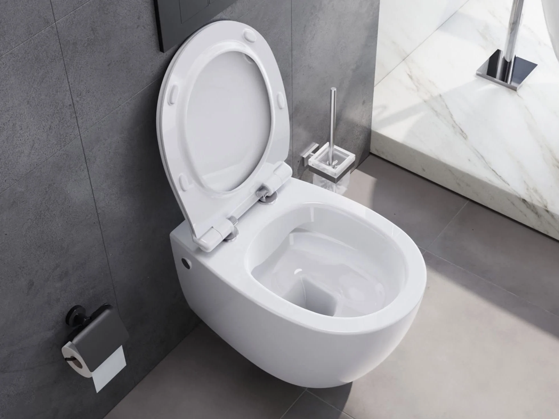 Aqua Bagno | Wisząca WC bez krawędzi spłukiwania z duroplastu Softclose, biała ceramiczna toaleta, spłukiwacz do spłukiwania, długość 51 cm