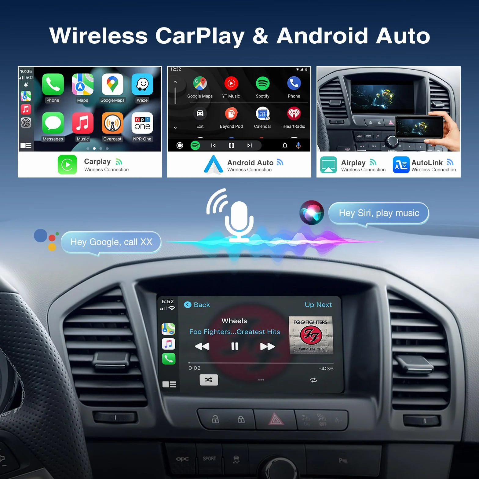 ANDREAM bezprzewodowy zestaw CarPlay Android Auto AirPlay Mirror Link do Opel 2008-2016
