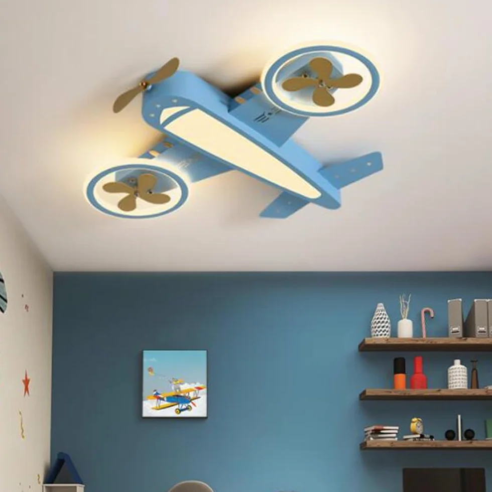 Lampa Sufitowa LED Kreatywna Lampa Sufitowa W Kształcie Samolotu Lampka Do Pokoju Dziecięcego Możliwość Ściemniania Za Pomocą Pilota Metal Akryl Żyrandol Do Sypialni Dziecięcy Salonu Jadalni,Niebieski