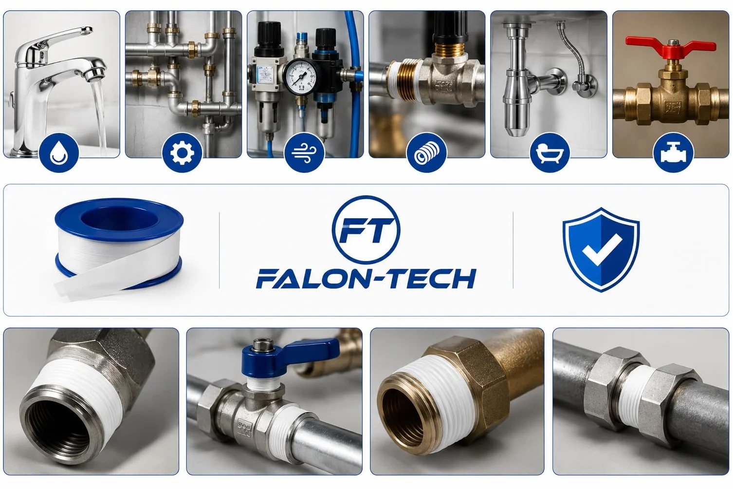 Taśma teflonowa, uszczelniająca 3 sztuki PTFE FALON-TECH 12 mm x 0,075 mm x 10 m do uszczelniania gwintów instalacji wodnych hydraulicznych i gazowych