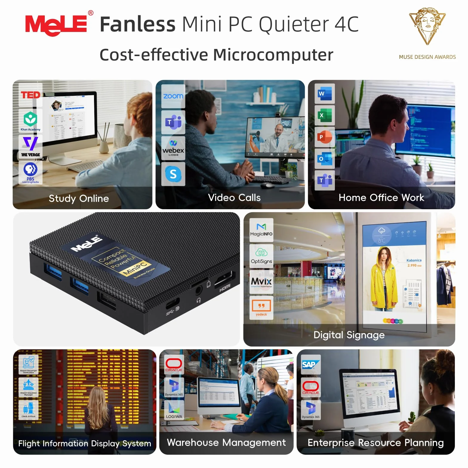 MeLE Quieter 4C N100 Mini PC, 16GB RAM 512GB SSD, Triple 4K Display, Wi-Fi 5, Gigabit LAN