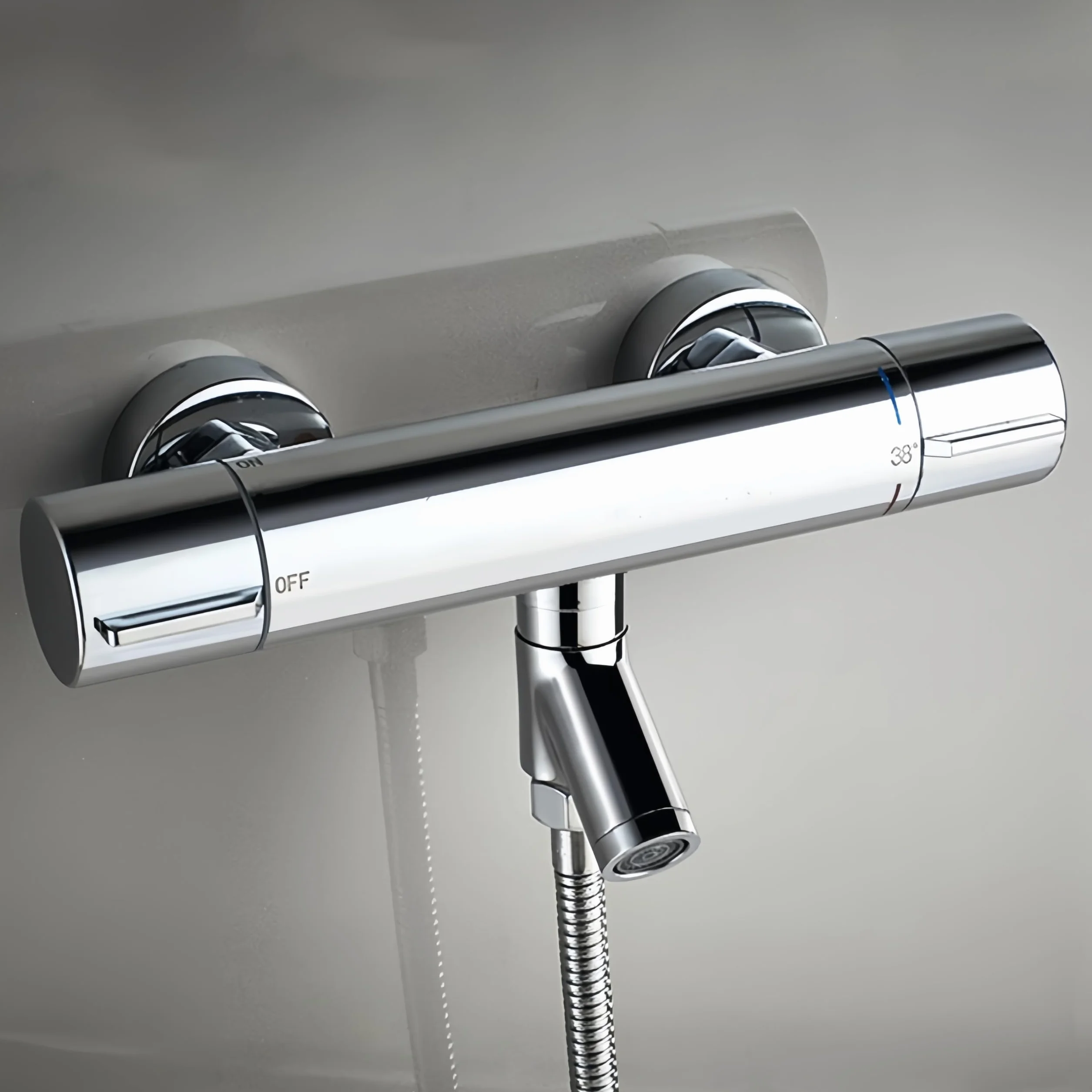 Termostat prysznicowy bateria mieszakowa 38℃ czarny termostat do wanny G 1/2" dwuodpływowa bateria prysznicowa mosiądz chromowany termostat armatura prysznicowa